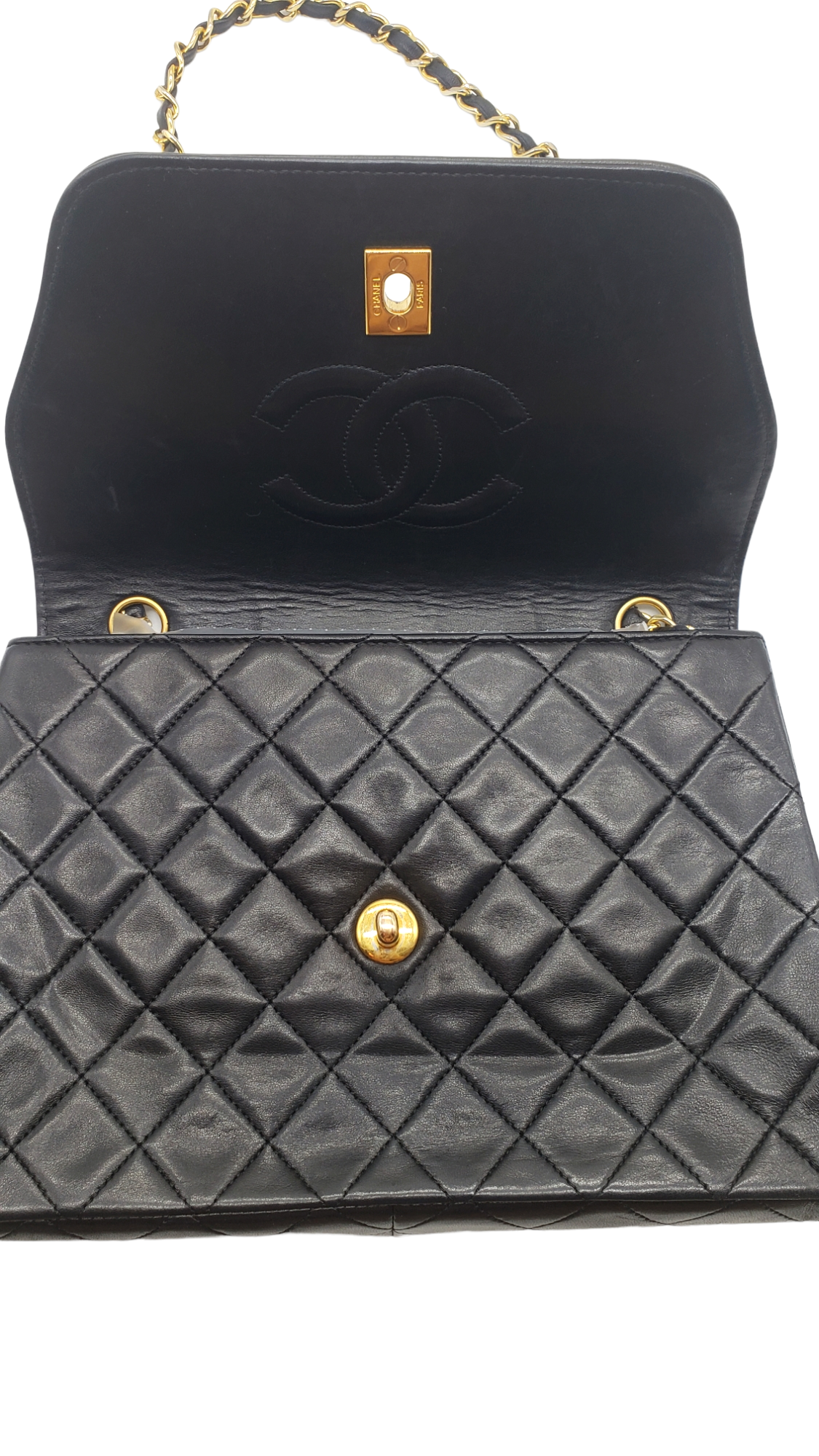 Chanel Black Vintage Lambskin 1989-1991 Quilted Trapeze Shoulder Bag