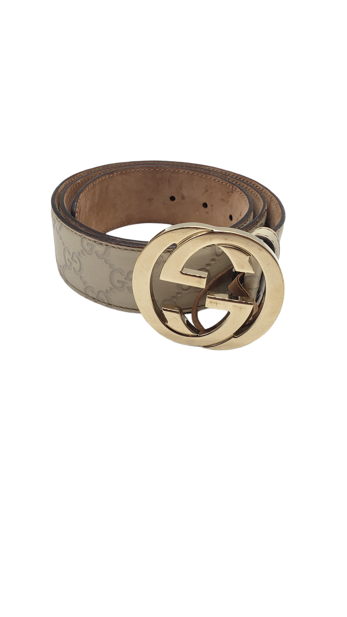 Gucci Cream GG Embossed Leather Size 85/34 Belt