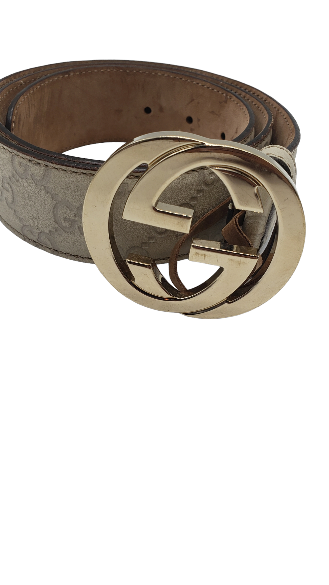 Gucci Cream GG Embossed Leather Size 85/34 Belt