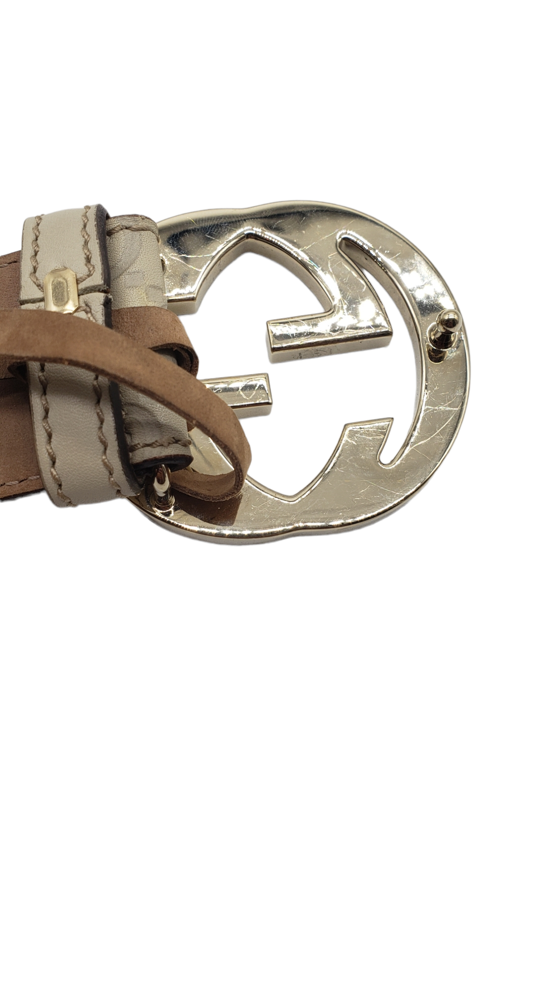 Gucci Cream GG Embossed Leather Size 85/34 Belt