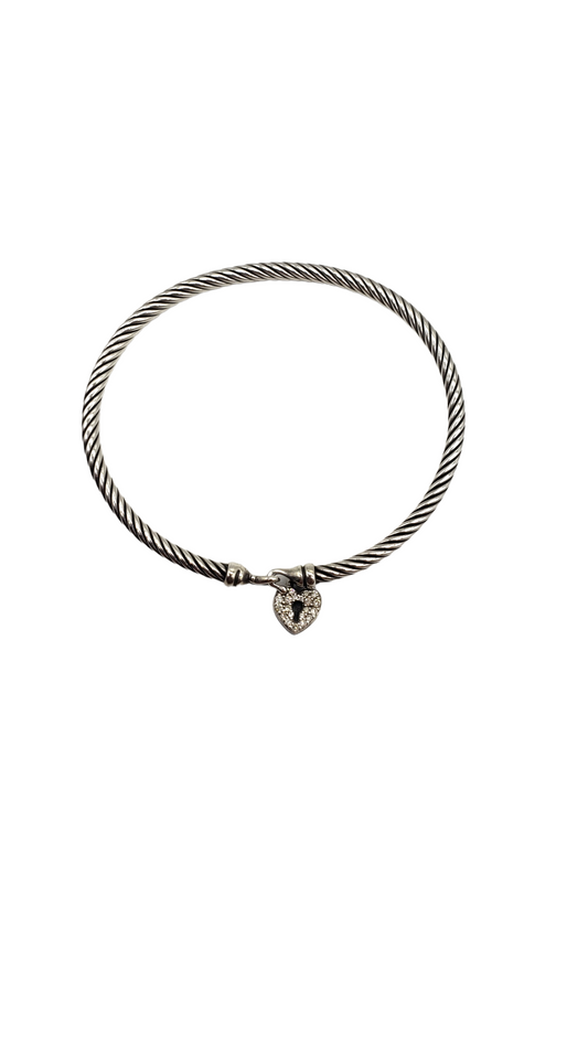 David Yurman Sterling Silver Cable Collectibles 3mm Diamond Heart Lock Bracelet