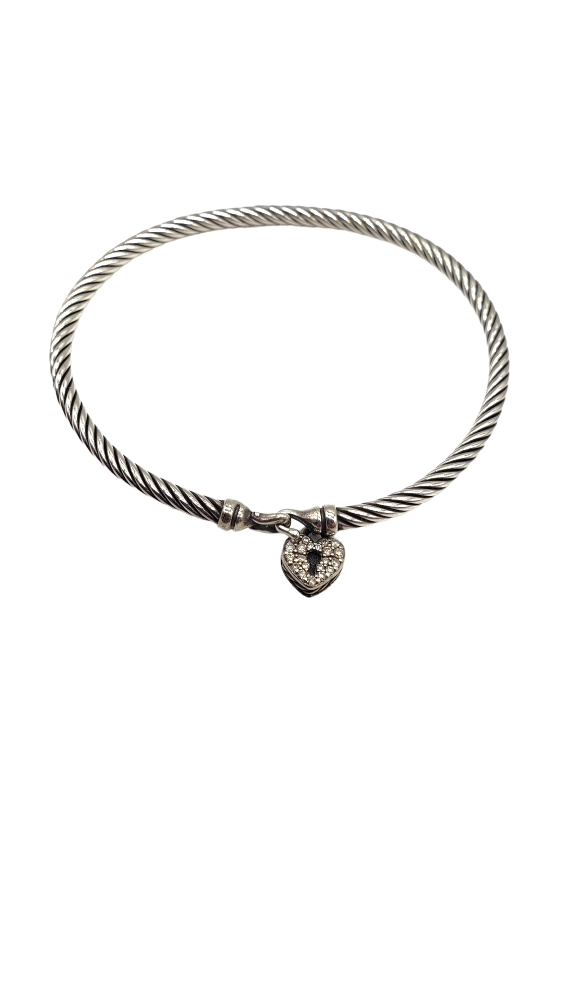David Yurman Sterling Silver Cable Collectibles 3mm Diamond Heart Lock Bracelet