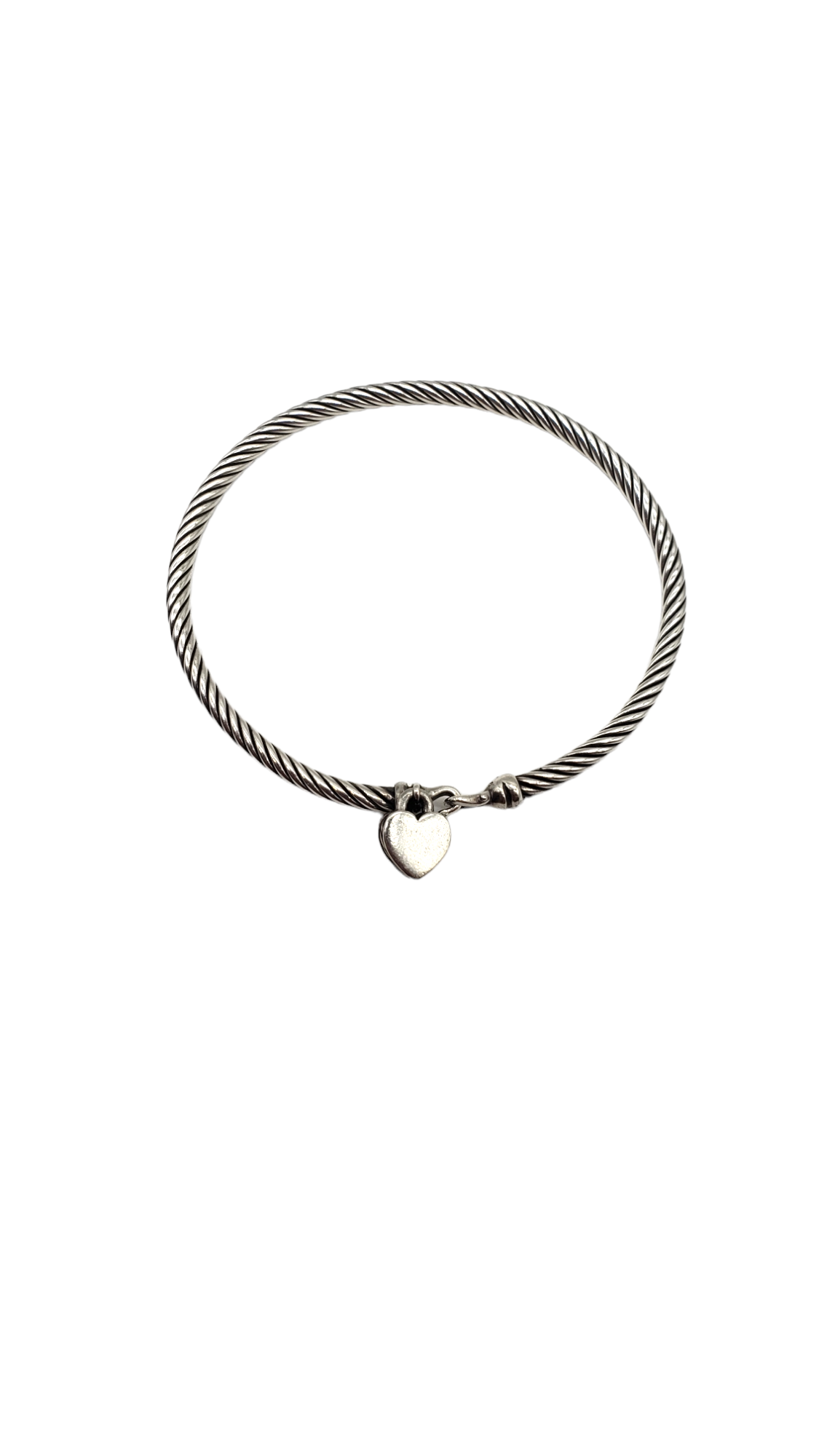 David Yurman Sterling Silver Cable Collectibles 3mm Diamond Heart Lock Bracelet