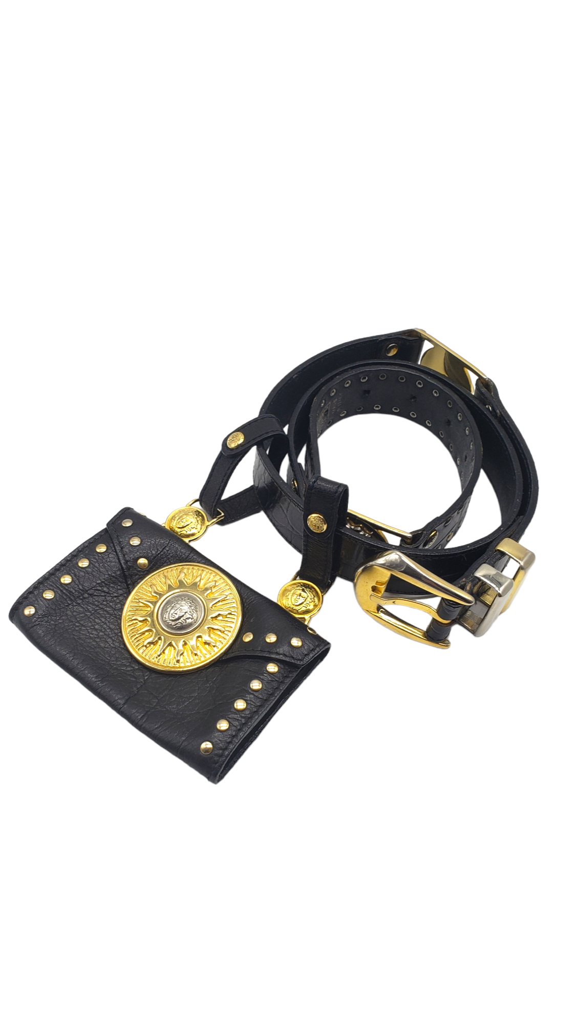 Versace Vintage Black Studded Size XS/S Mini Pouch Belt