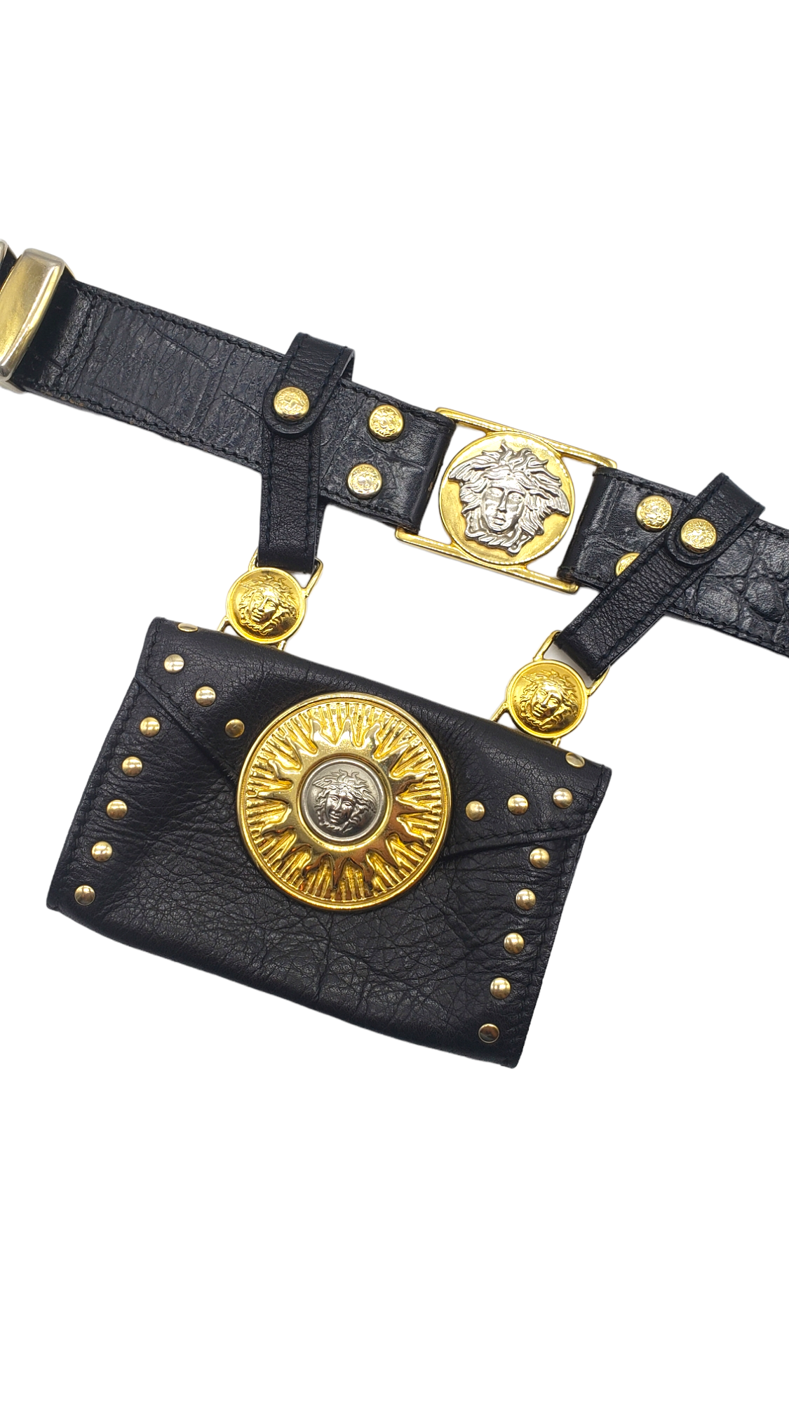 Versace Vintage Black Studded Size XS/S Mini Pouch Belt