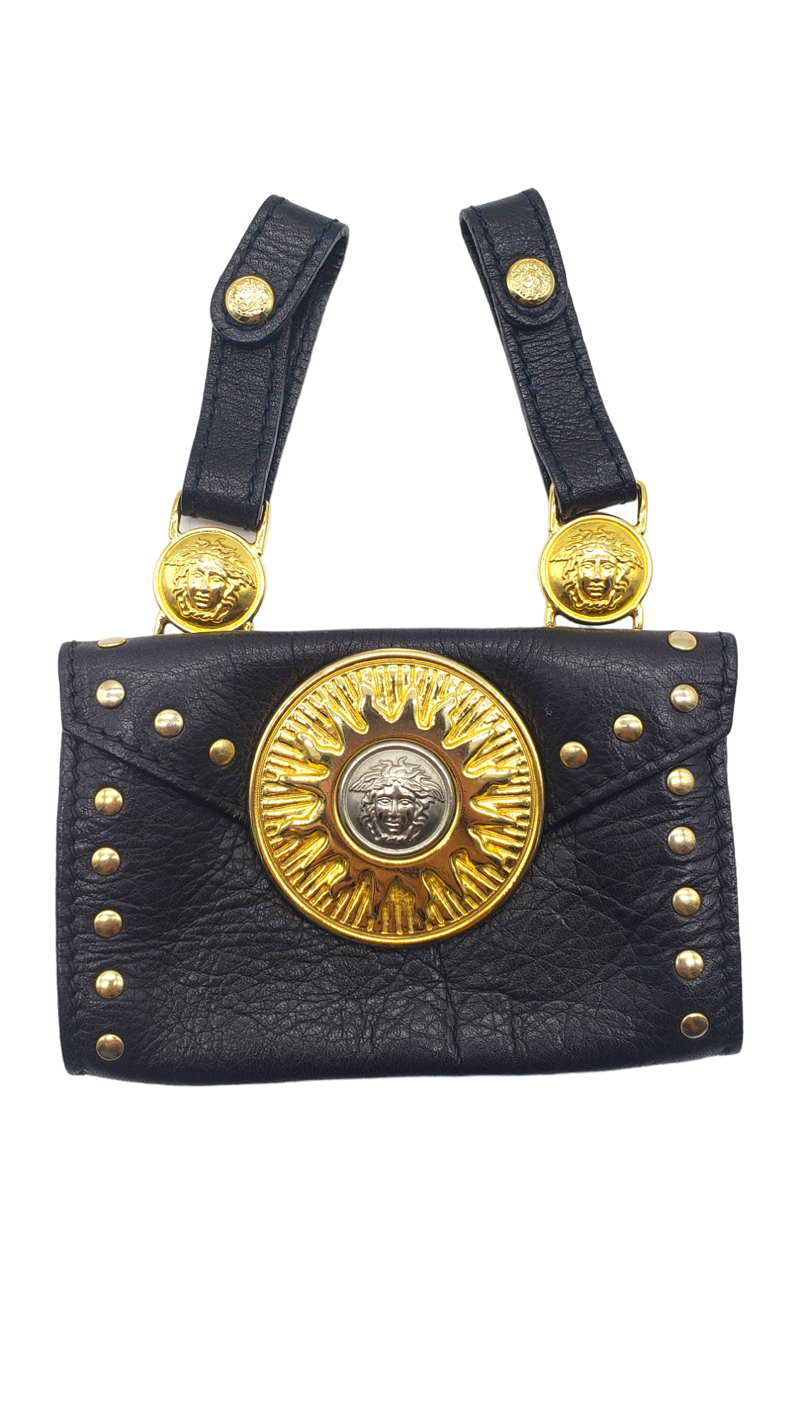 Versace Vintage Black Studded Size XS/S Mini Pouch Belt