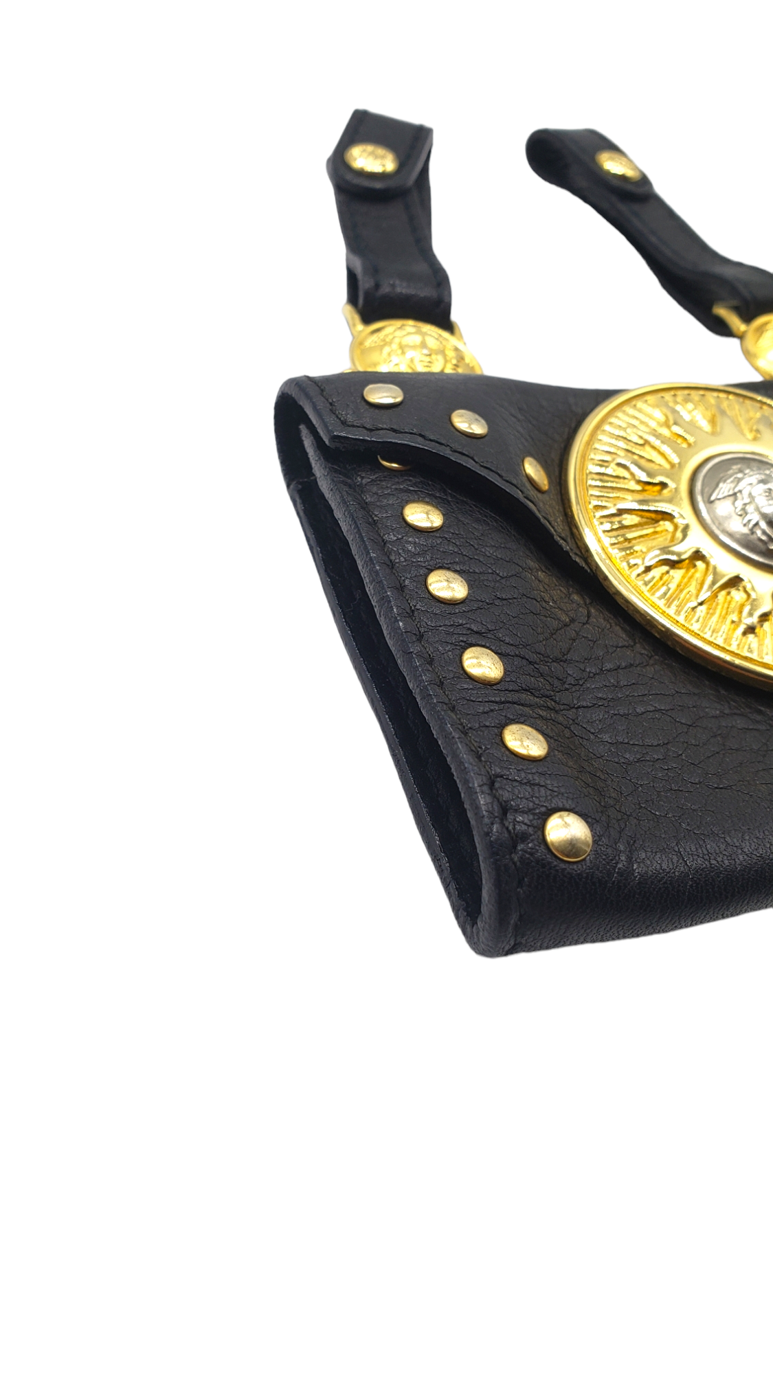 Versace Vintage Black Studded Size XS/S Mini Pouch Belt