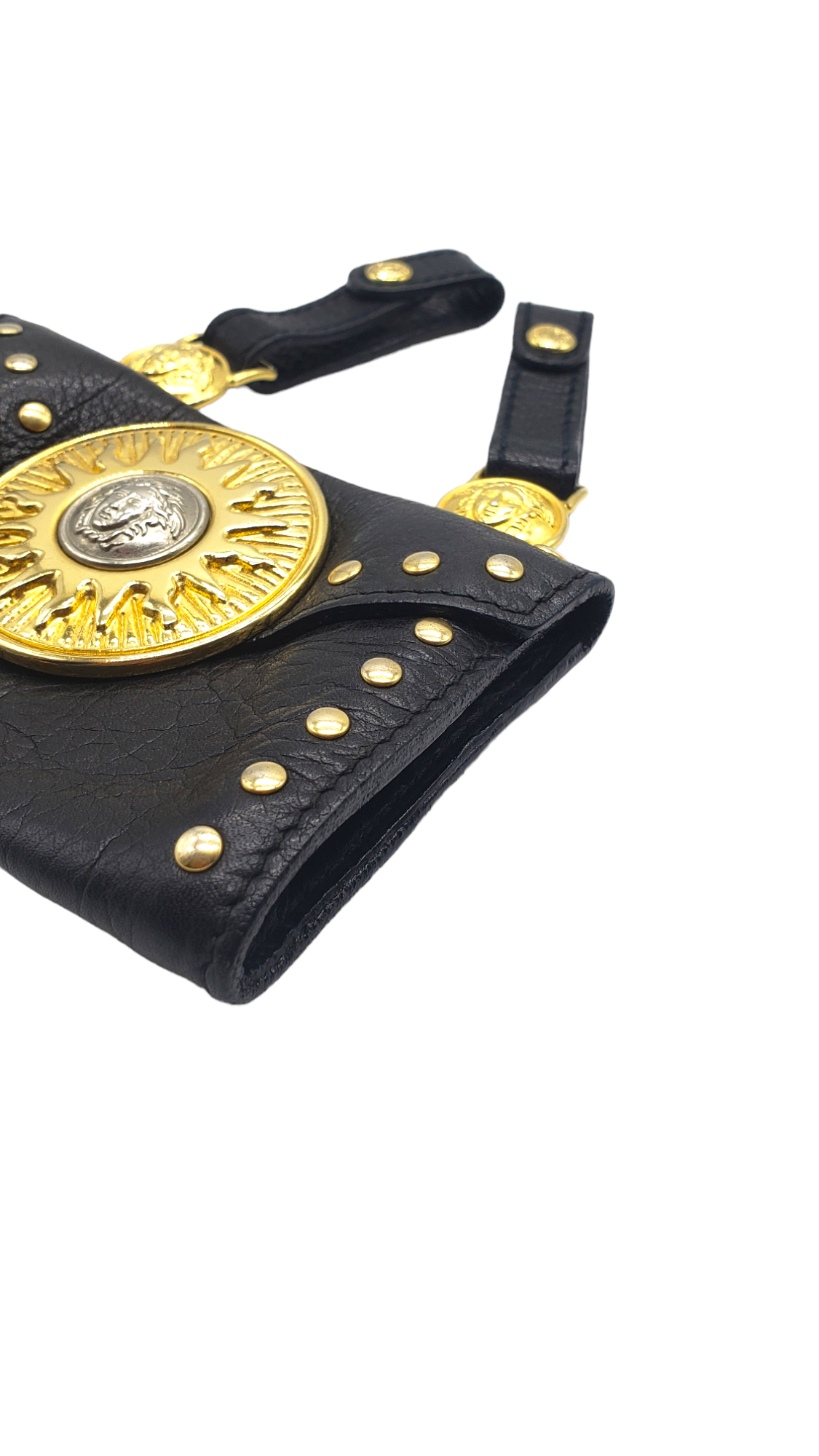 Versace Vintage Black Studded Size XS/S Mini Pouch Belt