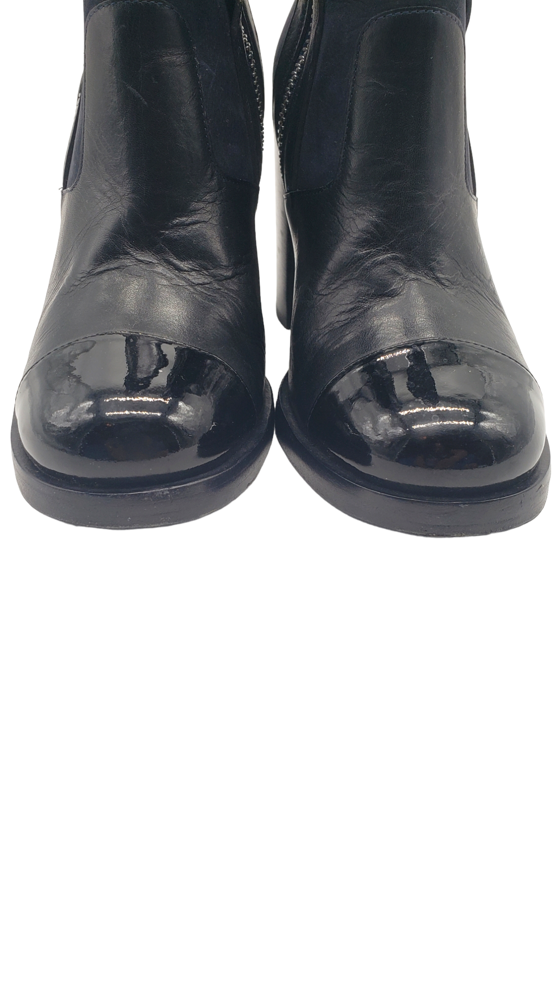 Chanel Black Navy Leather Suede Quilted Size 38 Ankle Boots