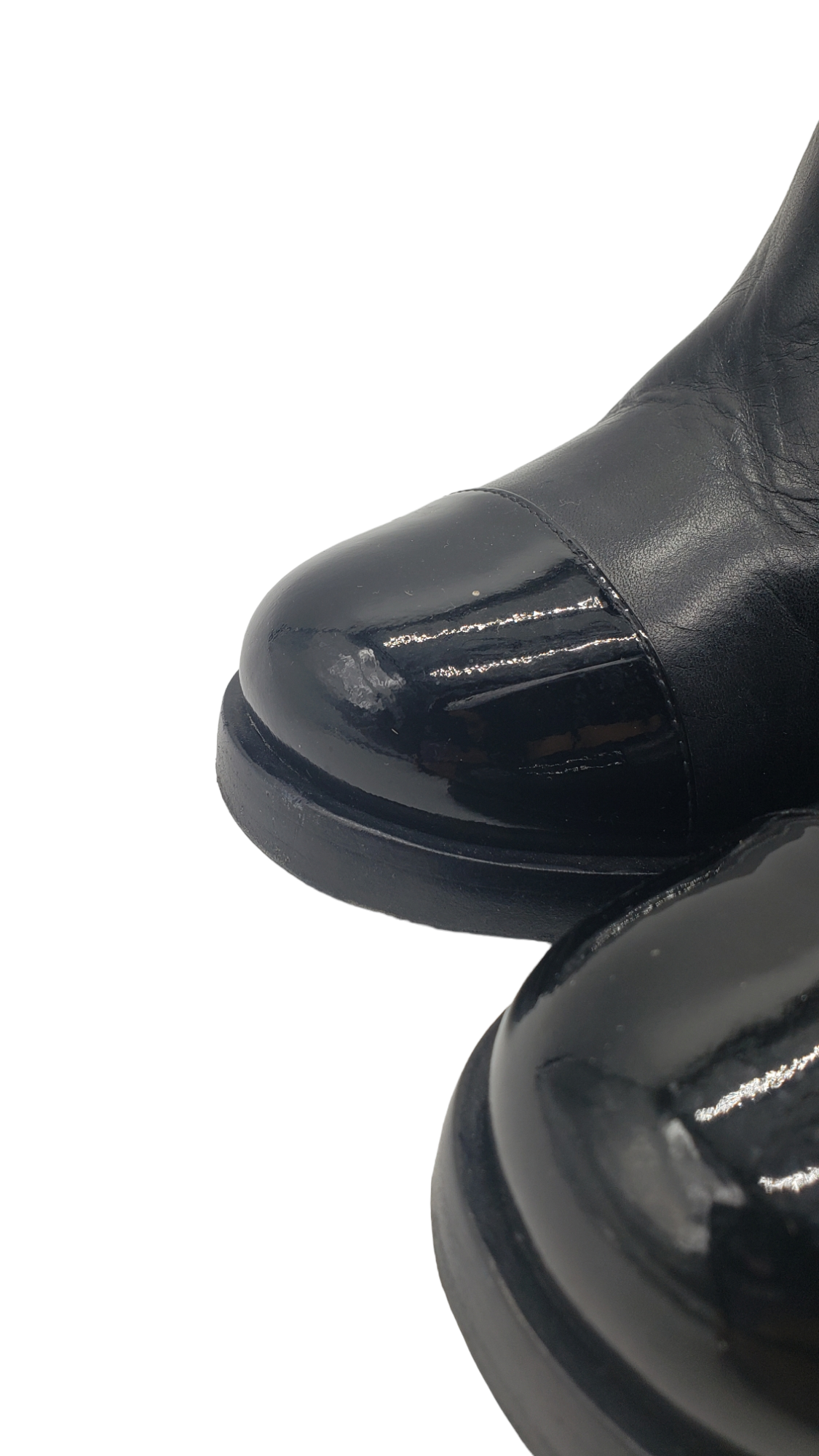 Chanel Black Navy Leather Suede Quilted Size 38 Ankle Boots