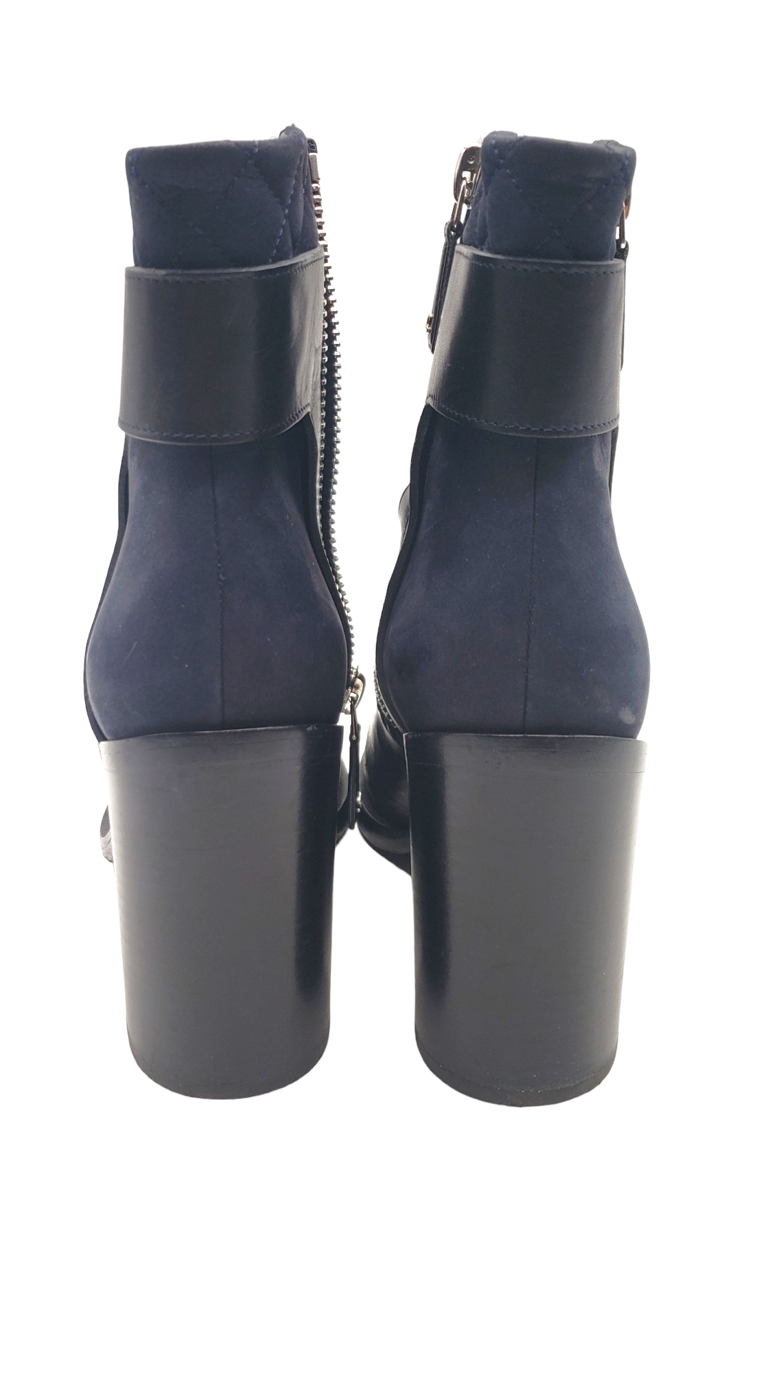 Chanel Black Navy Leather Suede Quilted Size 38 Ankle Boots
