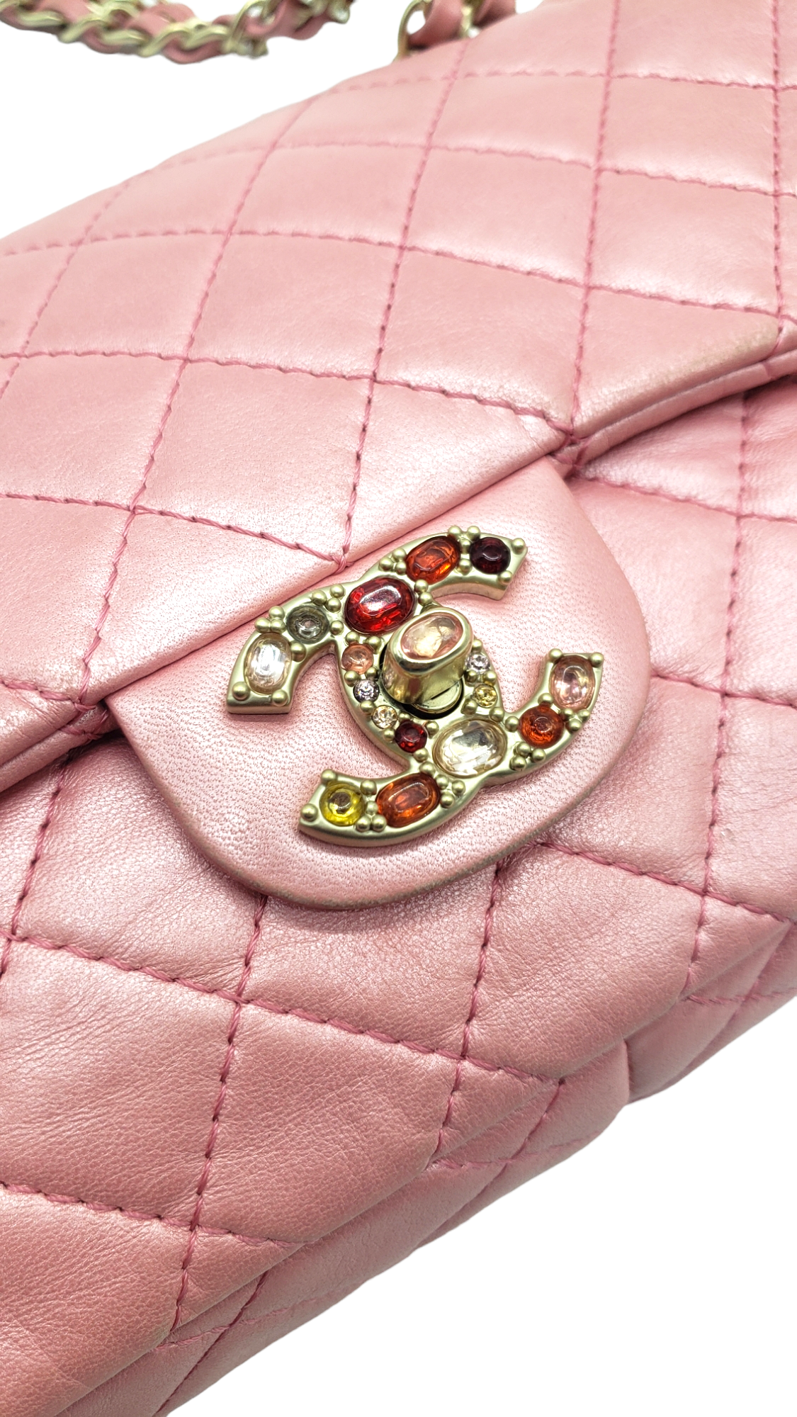 Chanel Pink 2010-2011 Lambskin Precious Jewel Flap Bag