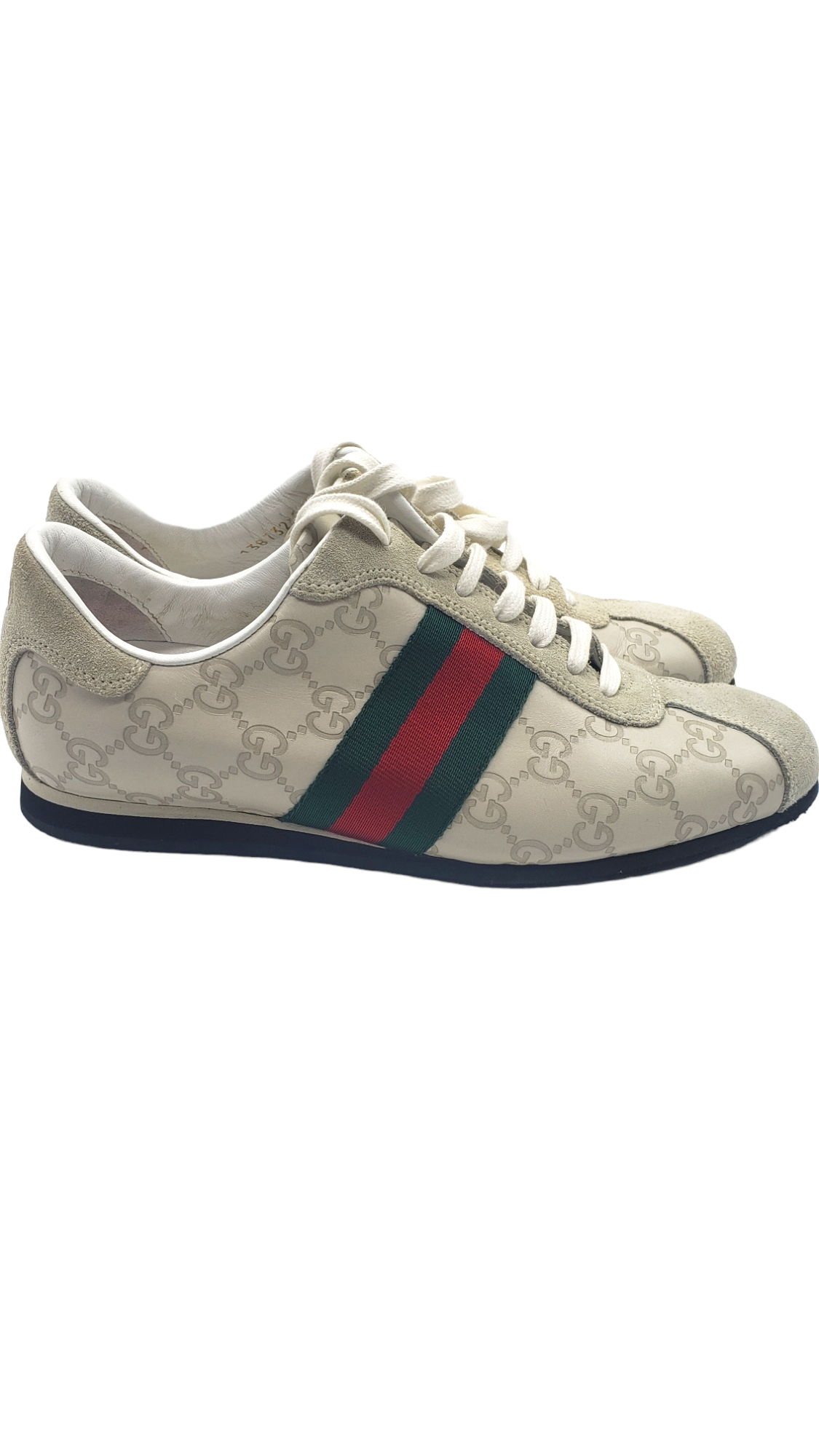 Gucci Cream Embossed Icon Guccissima Web Stripe Size 37.5 Sneakers