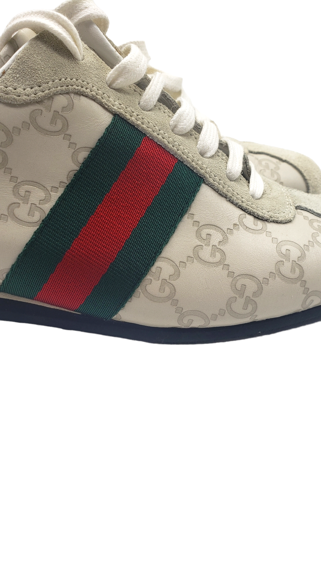 Gucci Cream Embossed Icon Guccissima Web Stripe Size 37.5 Sneakers