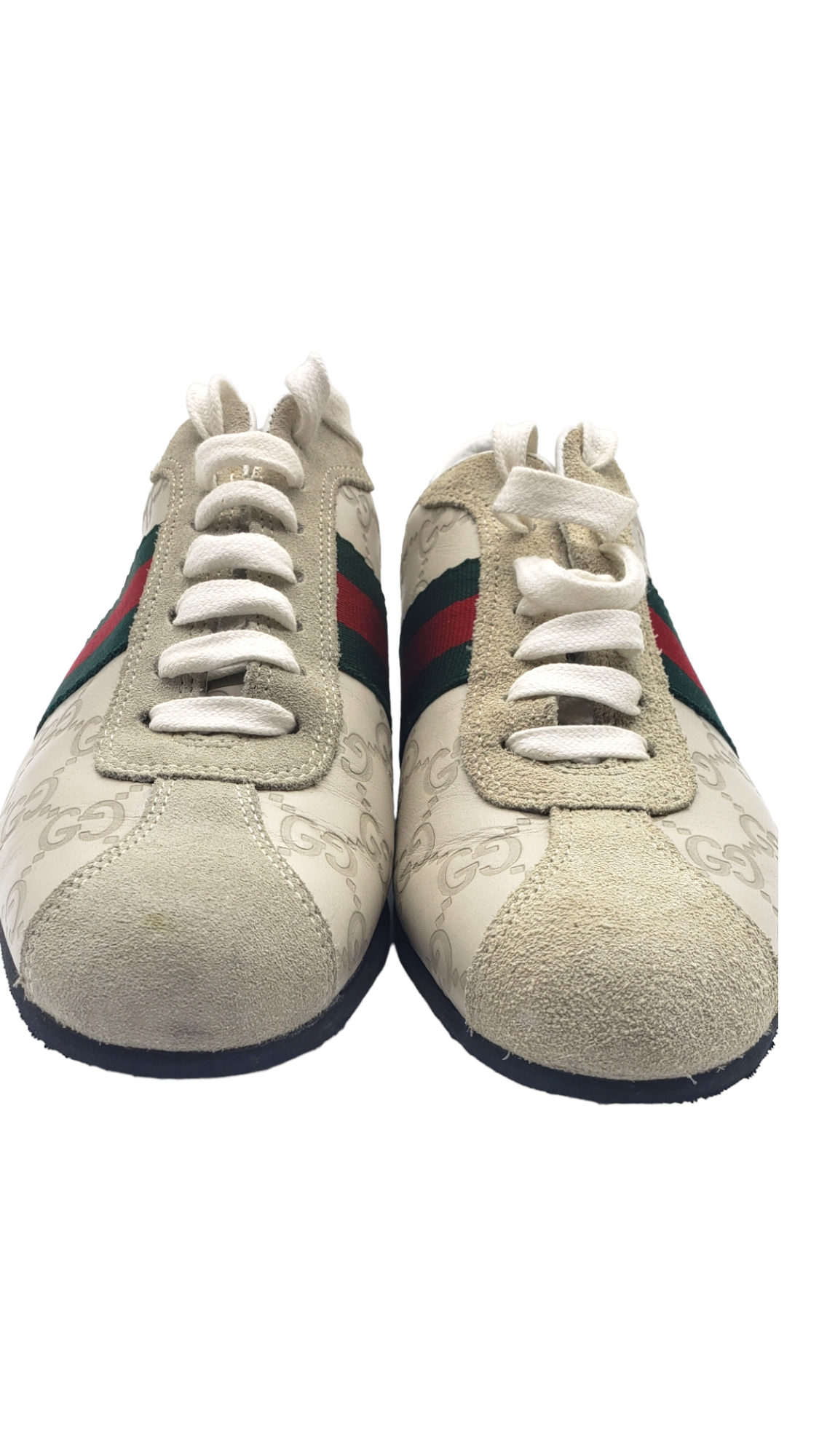 Gucci Cream Embossed Icon Guccissima Web Stripe Size 37.5 Sneakers