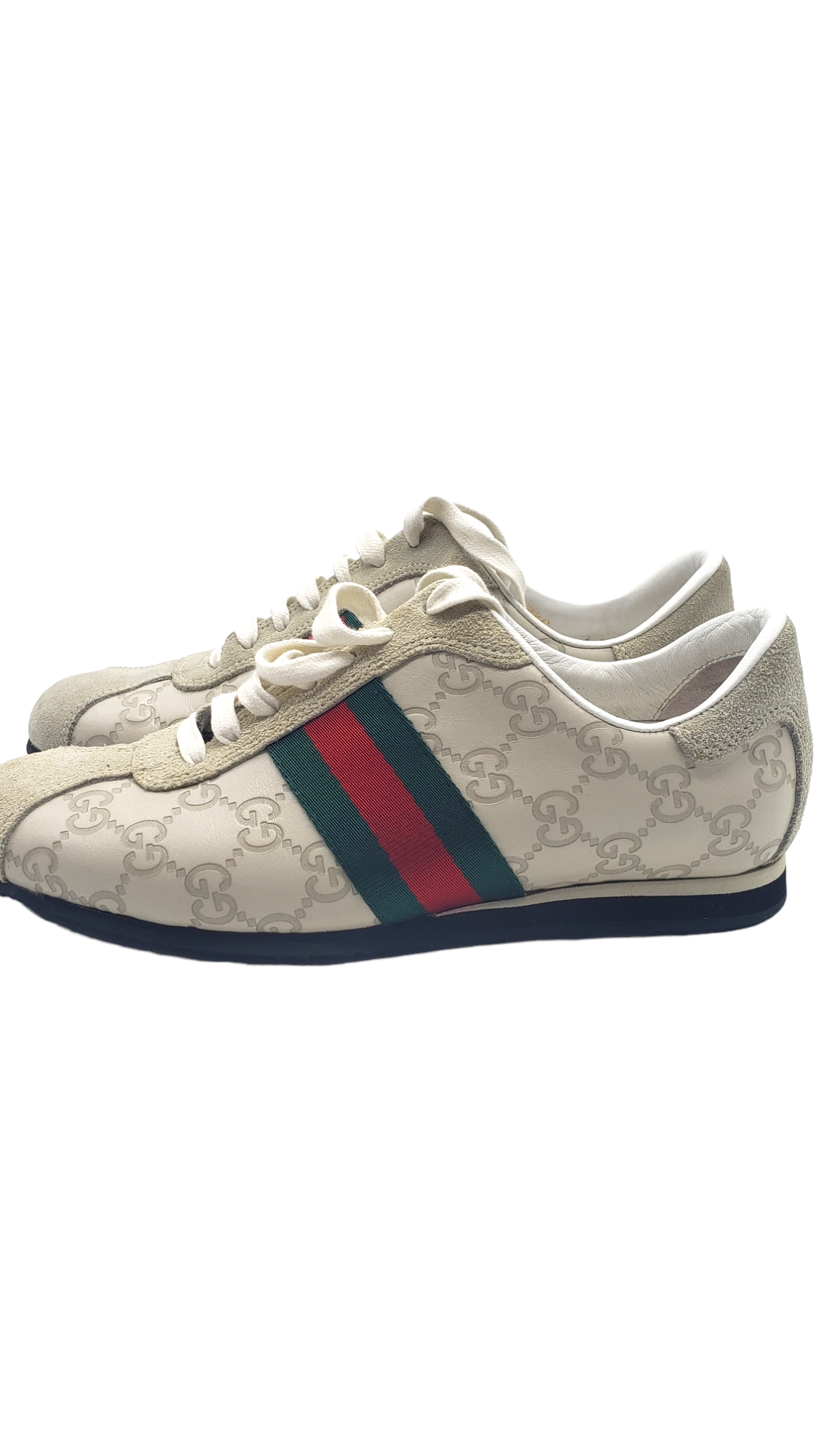 Gucci Cream Embossed Icon Guccissima Web Stripe Size 37.5 Sneakers