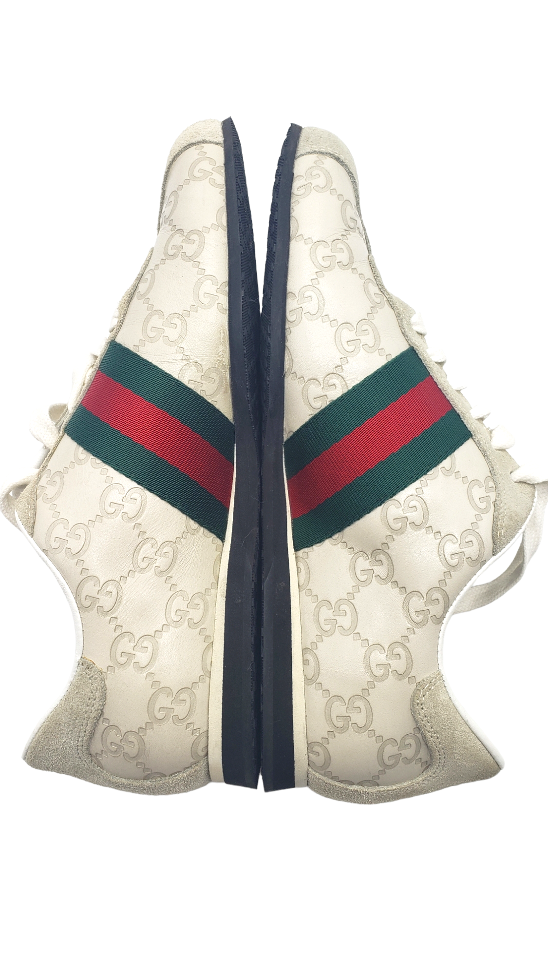 Gucci Cream Embossed Icon Guccissima Web Stripe Size 37.5 Sneakers