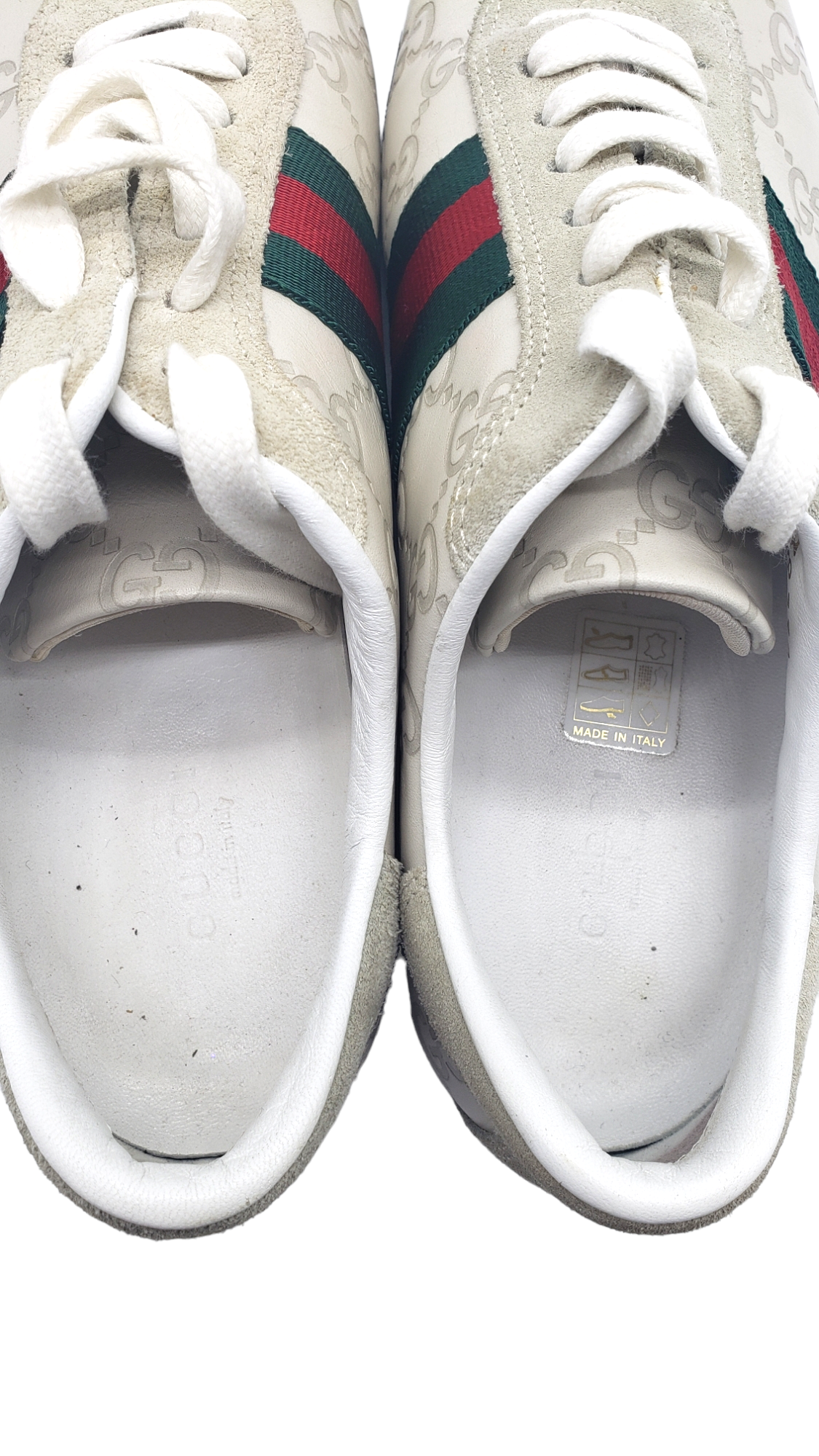 Gucci Cream Embossed Icon Guccissima Web Stripe Size 37.5 Sneakers
