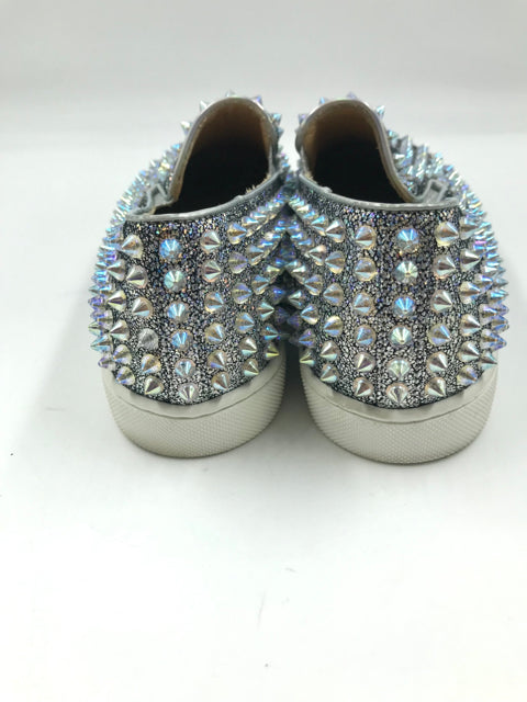 Louboutin Silver Glitter PVC Studded Size 36.5 Slip Ons