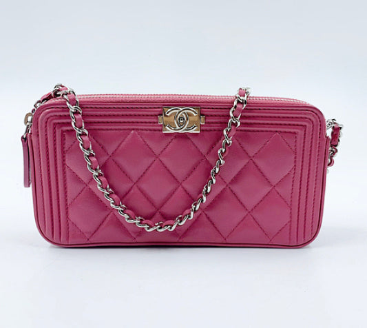 Chanel Pink Calfskin Boy Double Zip WOC