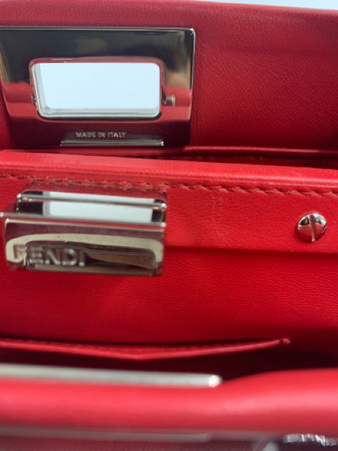 Fendi Red Leather Mini Studded Peekaboo Handbag