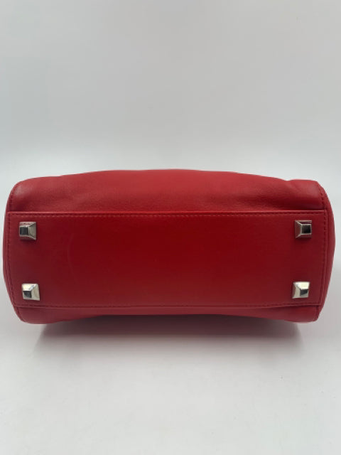 Fendi Red Leather Mini Studded Peekaboo Handbag