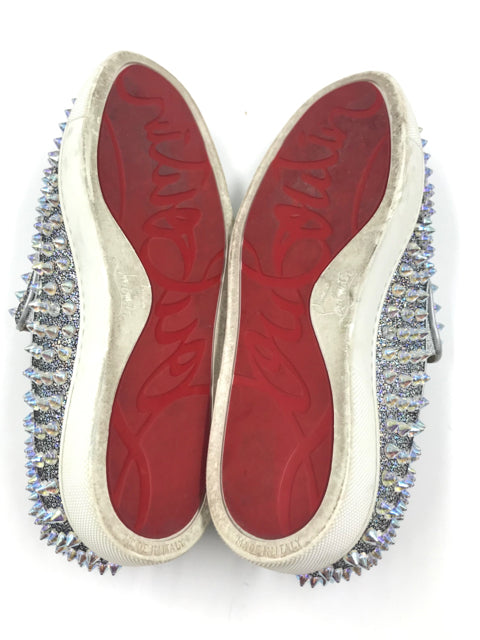 Louboutin Silver Glitter PVC Studded Size 36.5 Slip Ons