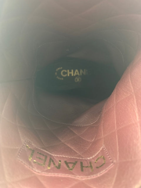 Chanel Black Calfskin CC Logo Size 37 Moto Boots