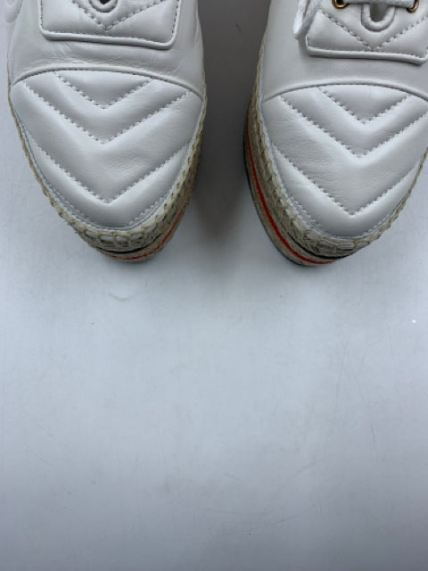 Gucci White Leather Quilted Platform Size 37.5 Espadrilles
