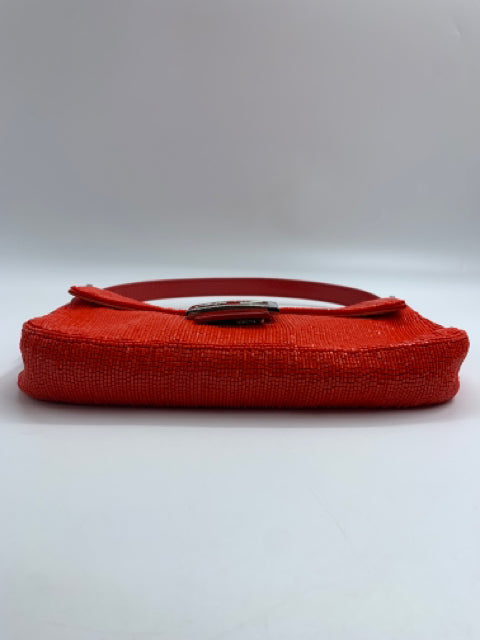 Fendi Red Beaded Baguette Shoulder Bag