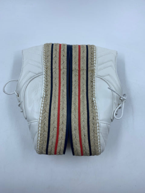 Gucci White Leather Quilted Platform Size 37.5 Espadrilles