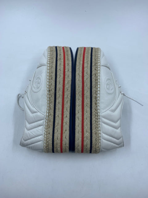 Gucci White Leather Quilted Platform Size 37.5 Espadrilles