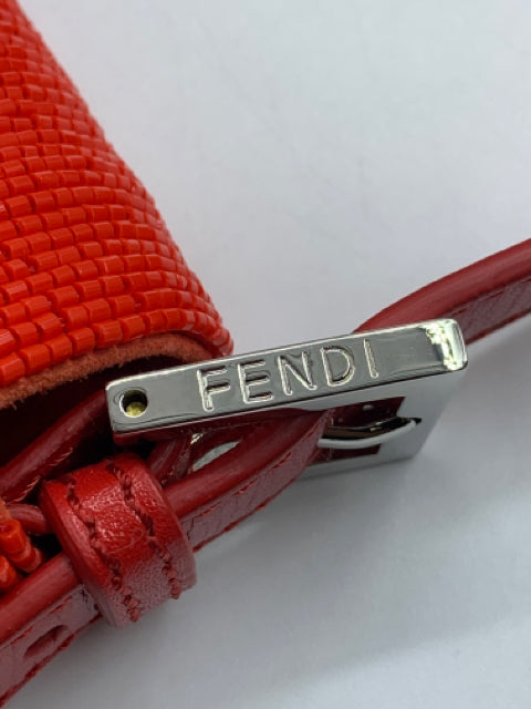 Fendi Red Beaded Baguette Shoulder Bag