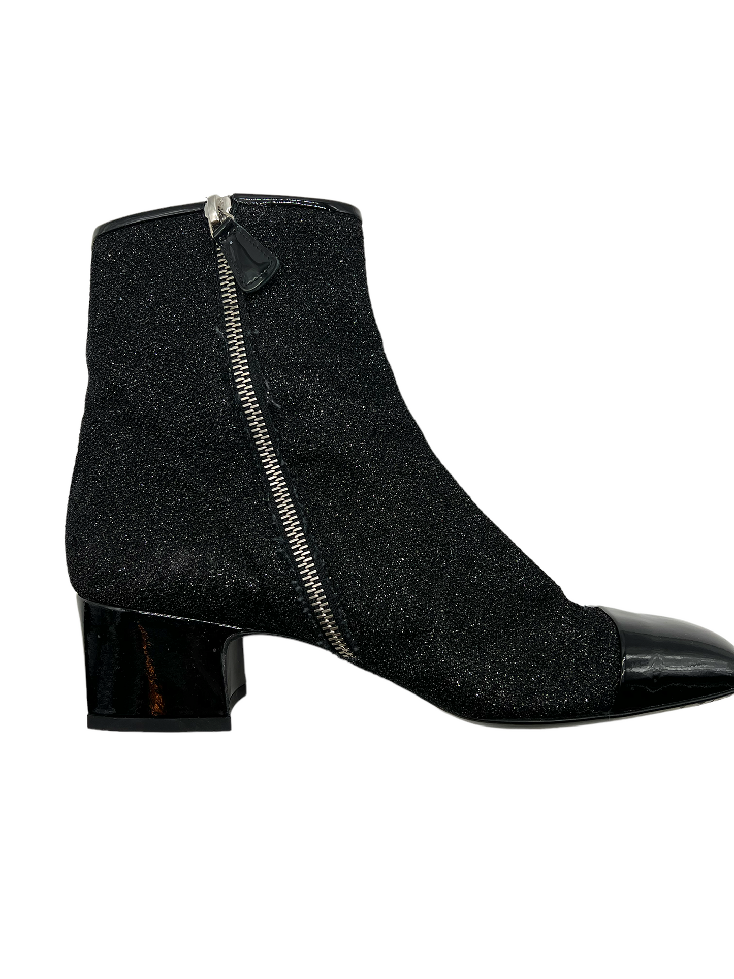 Chanel  Black Glitter Mesh Size 38 Booties