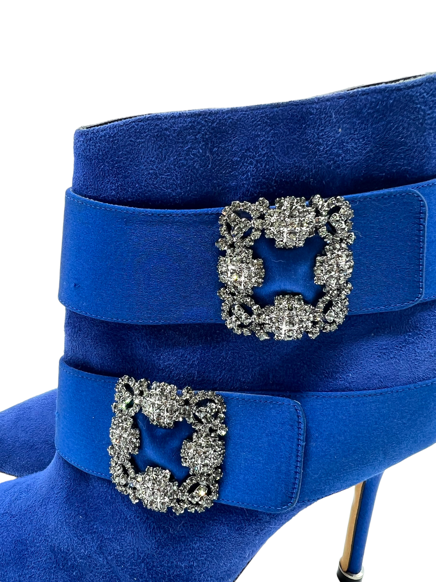 Manolo Blahnik Blue Suede Embellished Hangisi Size 38 Booties