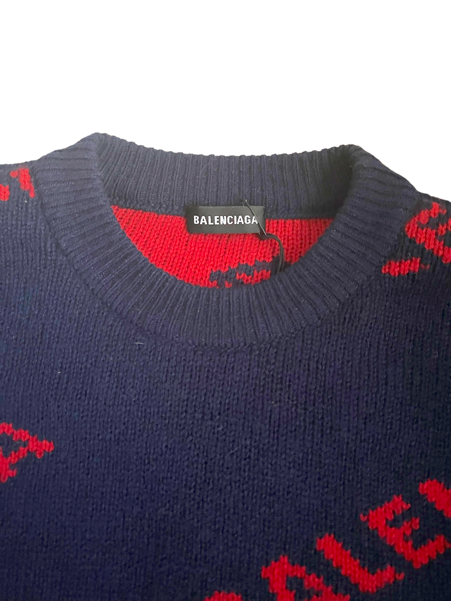 Balenciaga Navy Red Logo Wool Size M Sweater