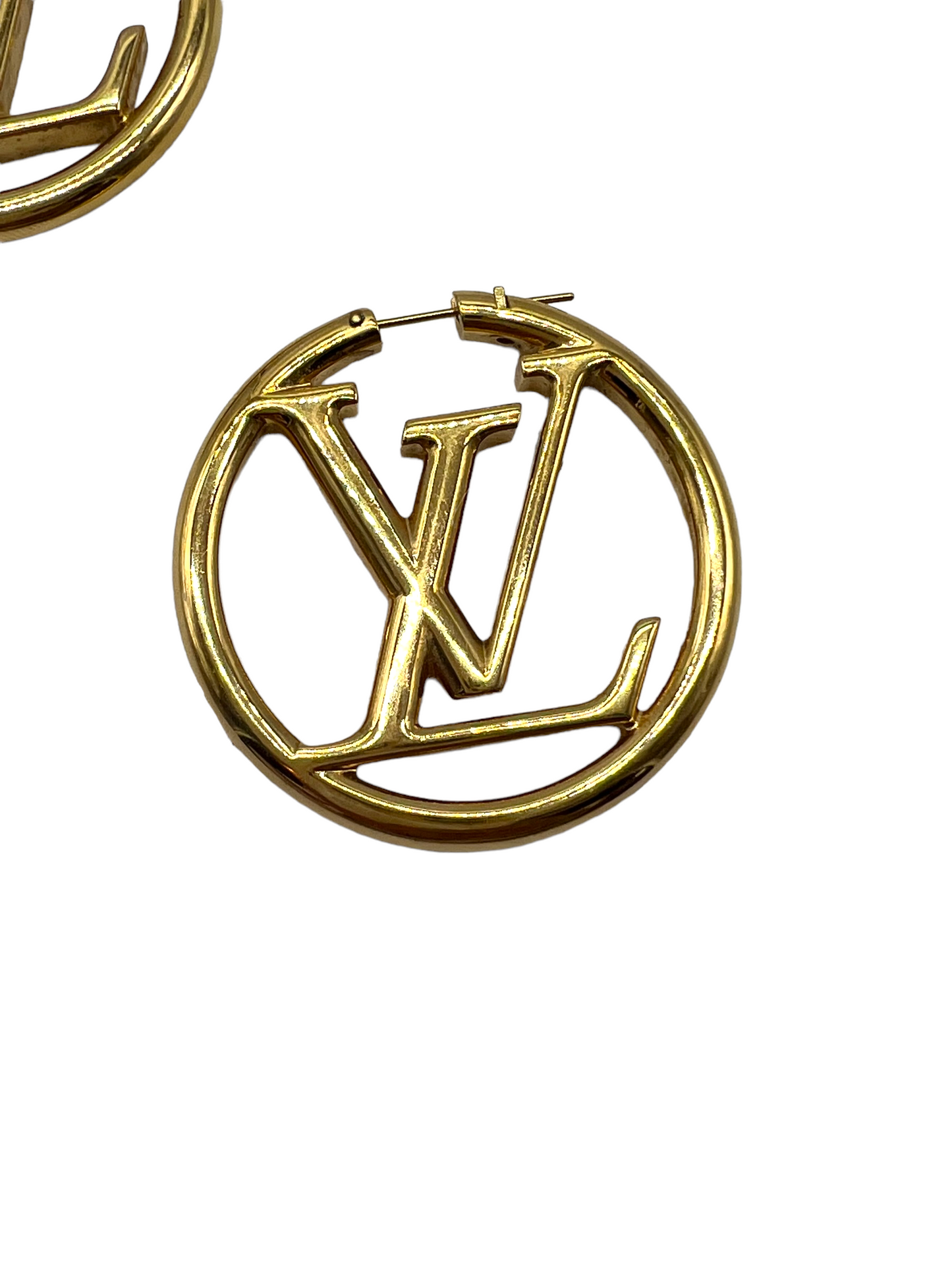 Louis Vuitton Gold Louise GM Logo Hoop Earrings