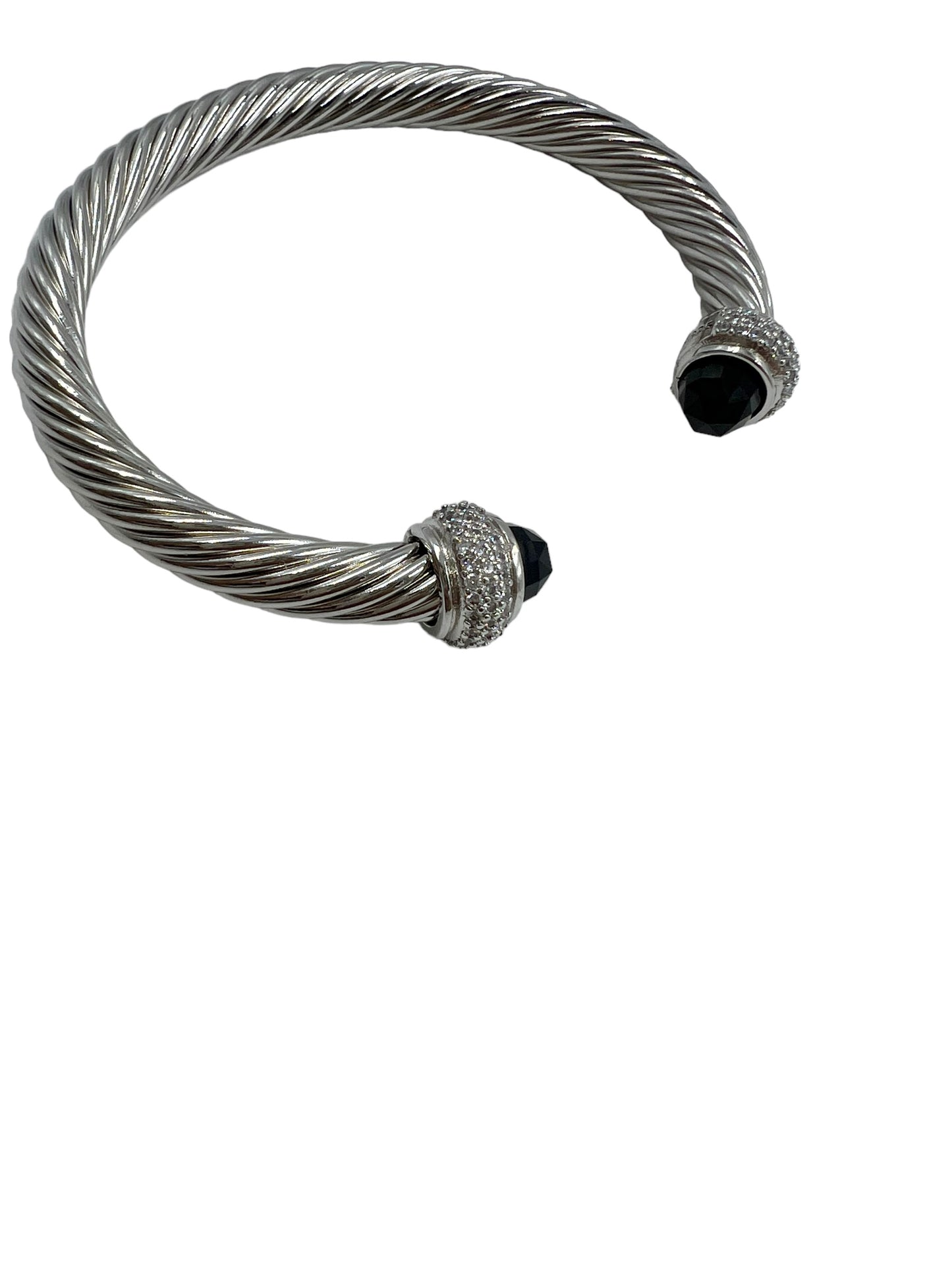 David Yurman Sterling Silver 7mm Onyx Diamond Cable Candy Bracelet