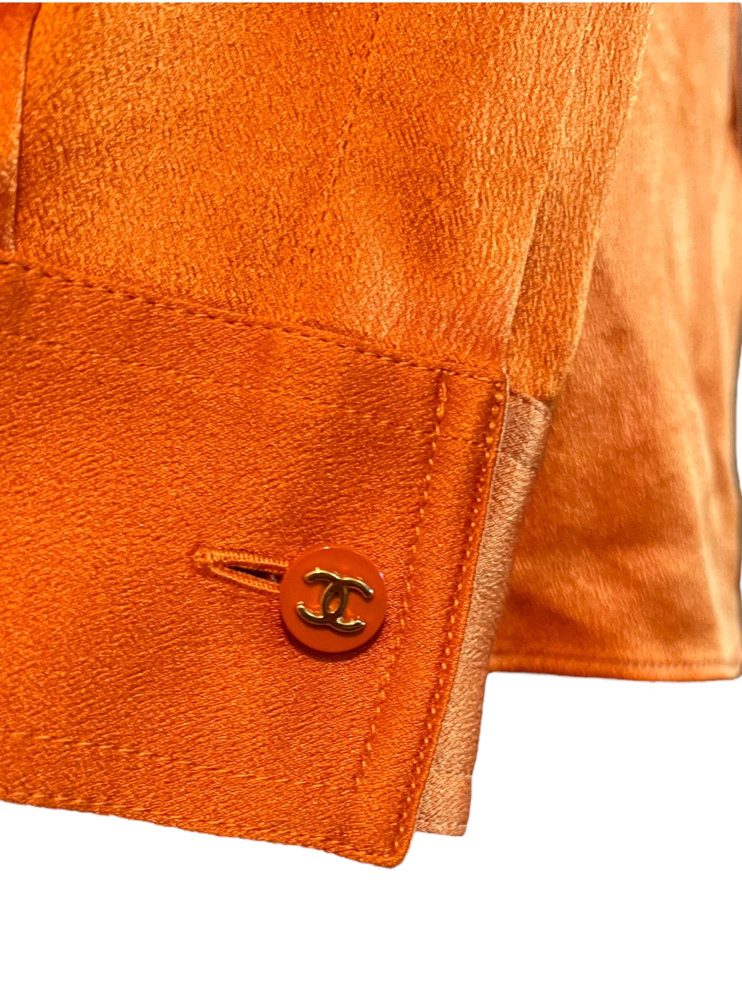 Chanel Vintage 80s Orange Silk Blouse Top