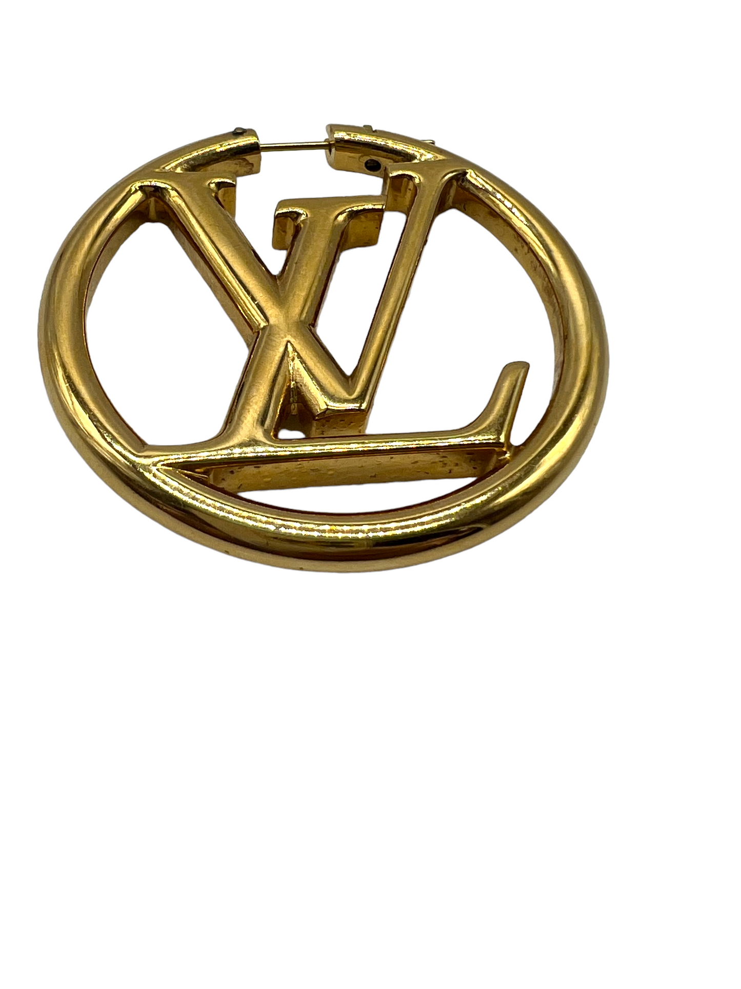 Louis Vuitton Gold Louise GM Logo Hoop Earrings