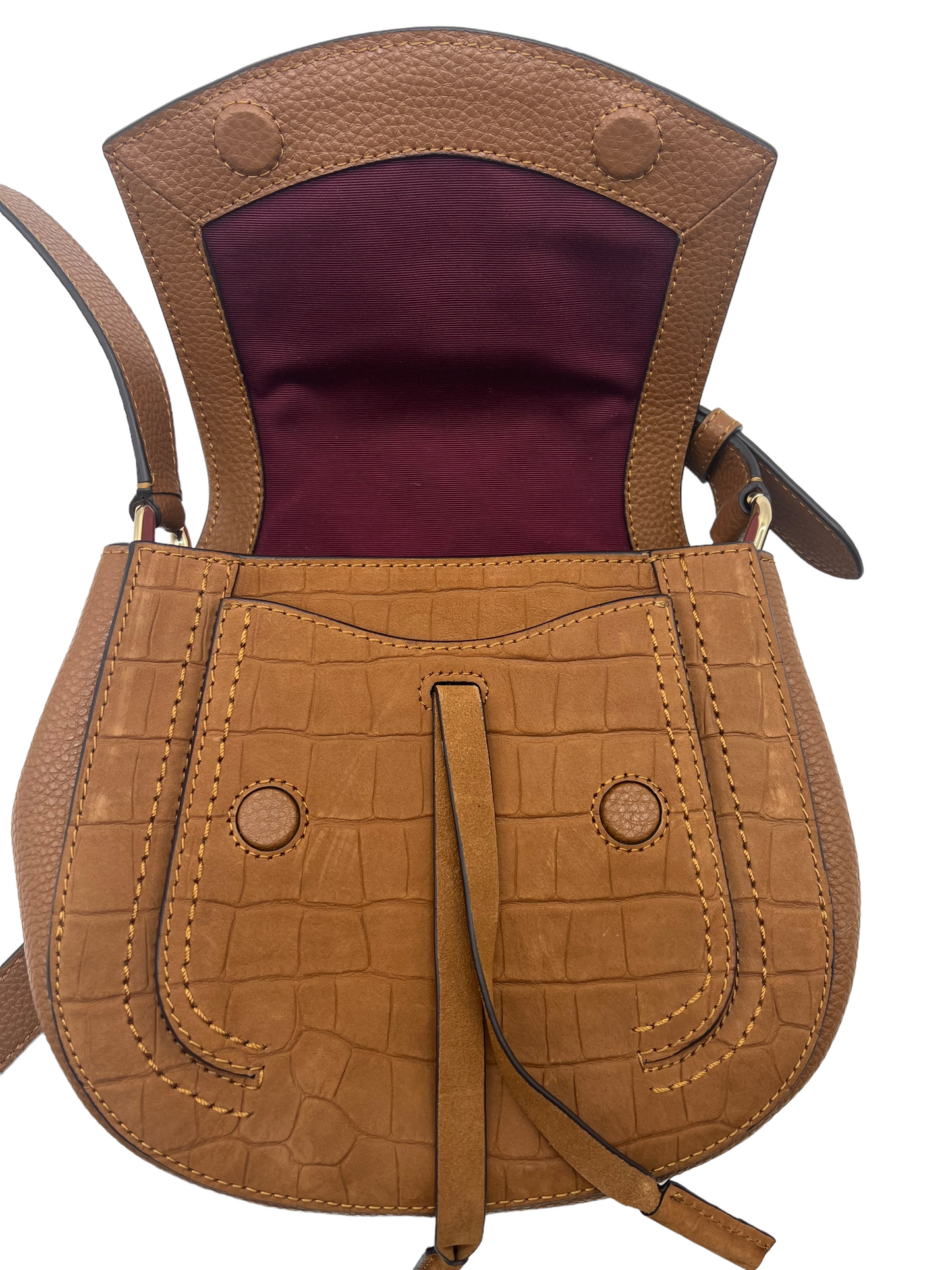 Marc Jacobs Tan Suede Croc Embossed Maverick Saddle Bag Crossbody
