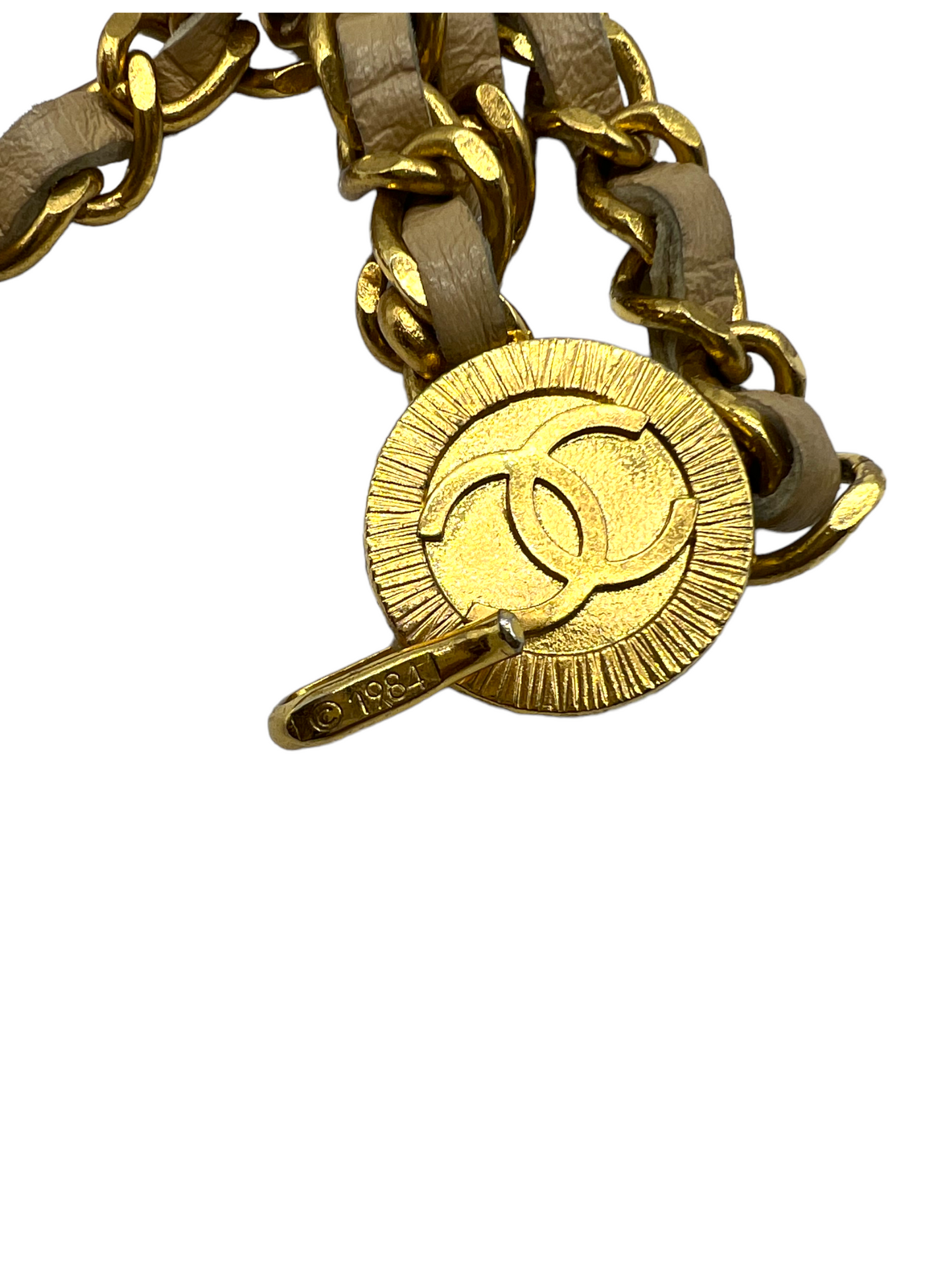 Chanel Vintage 1984 Beige Leather Chain CC Size S Belt
