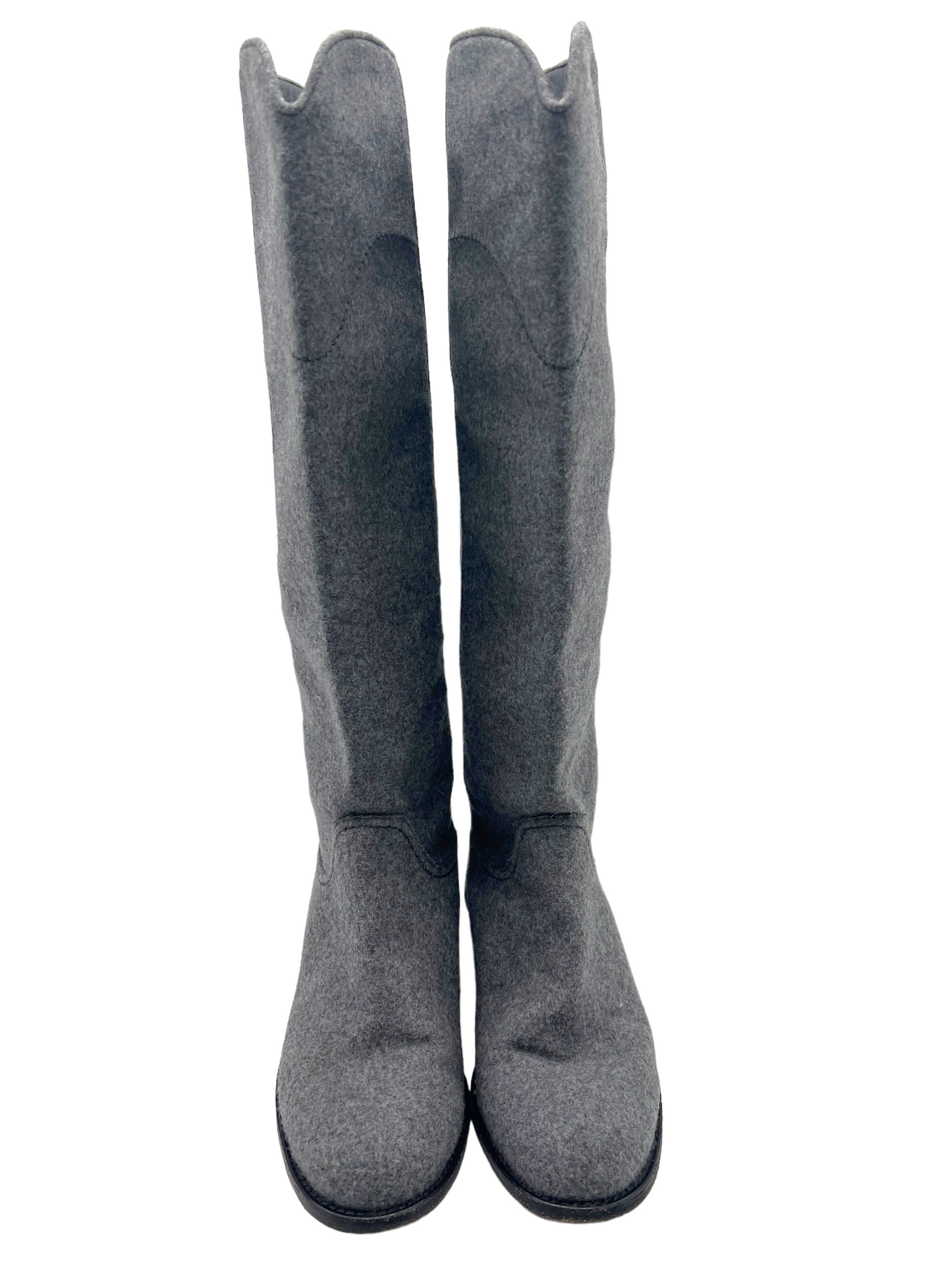 Chanel Gray Knit CC Logo Size 38 Riding Boots