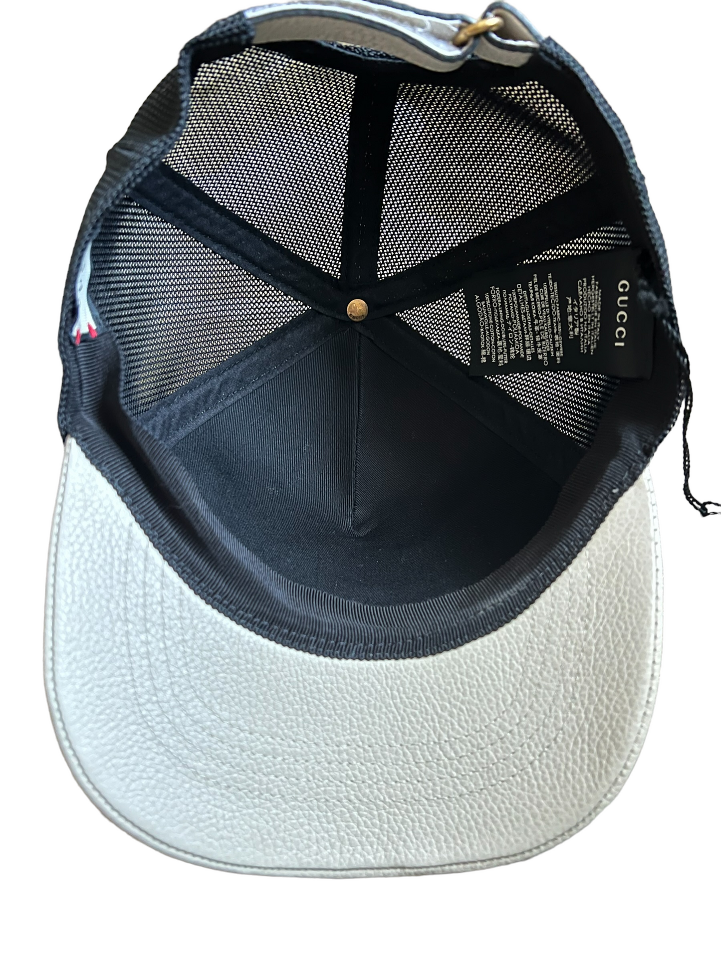 Gucci Cream Black Leather Logo Size S Trucker Hat