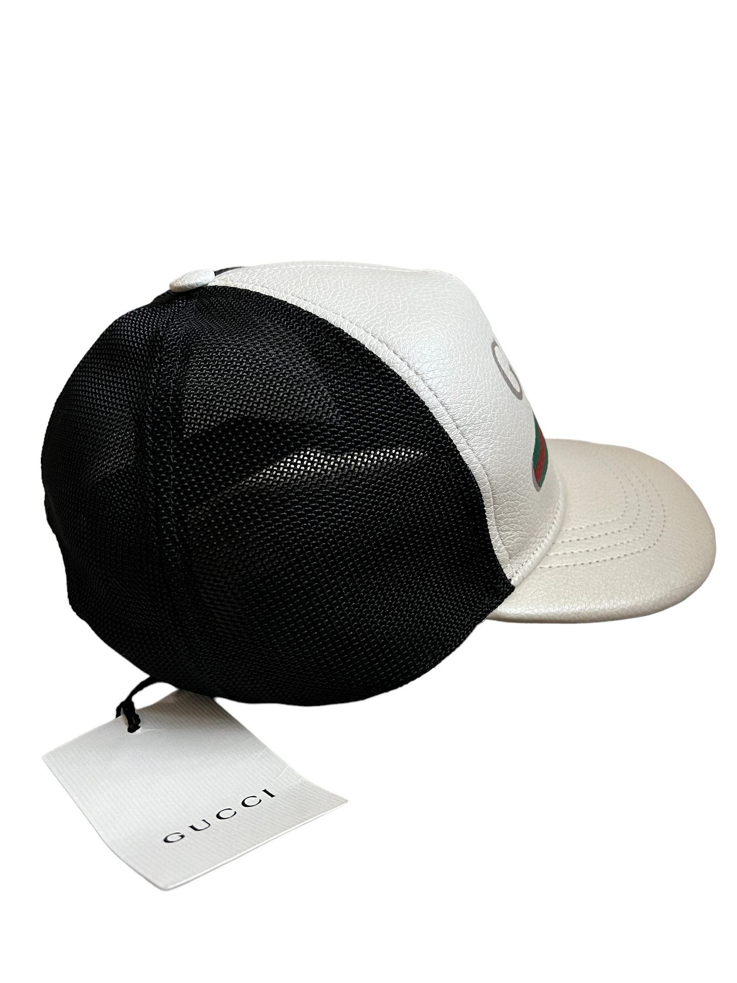 Gucci Cream Black Leather Logo Size S Trucker Hat