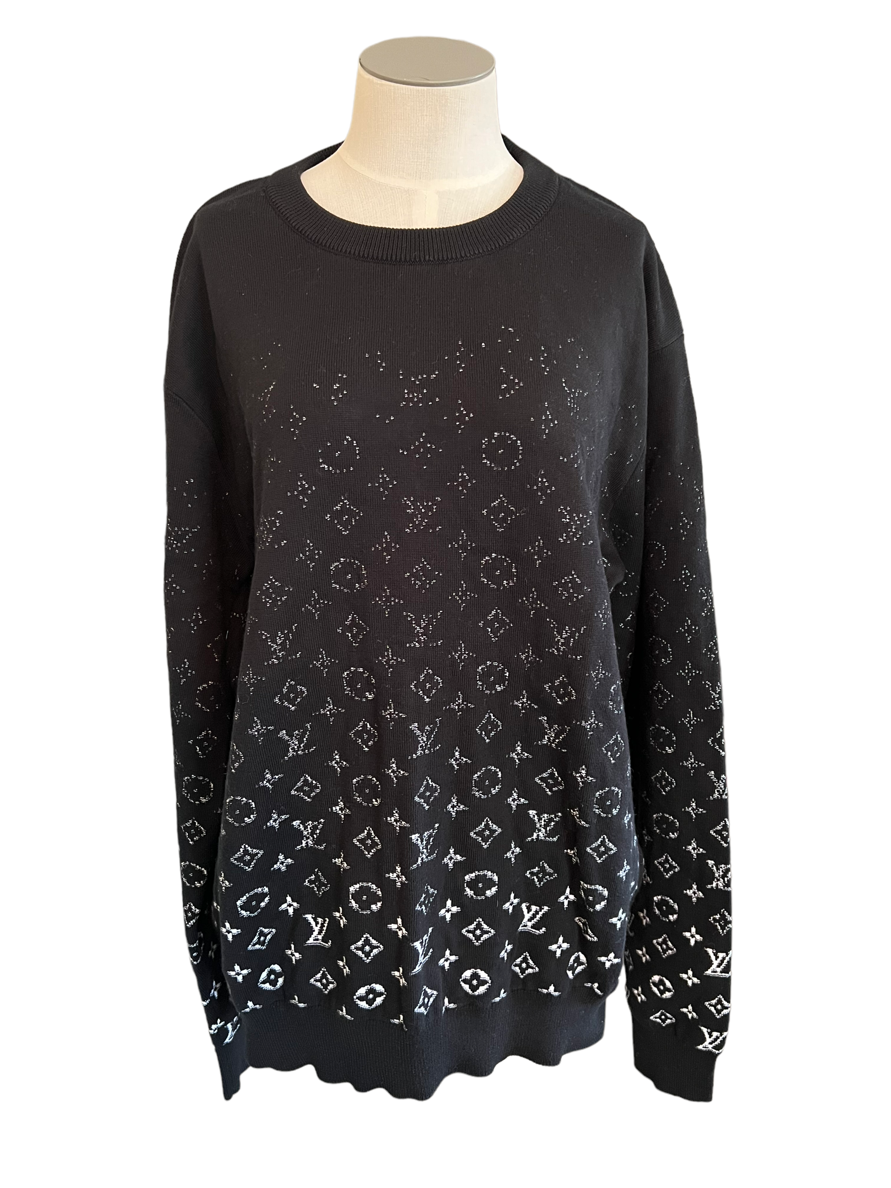 NWT Authentic Louis Vuitton Monogram Degrade Crew neck Sweater BLACK XL,  1A8A1R