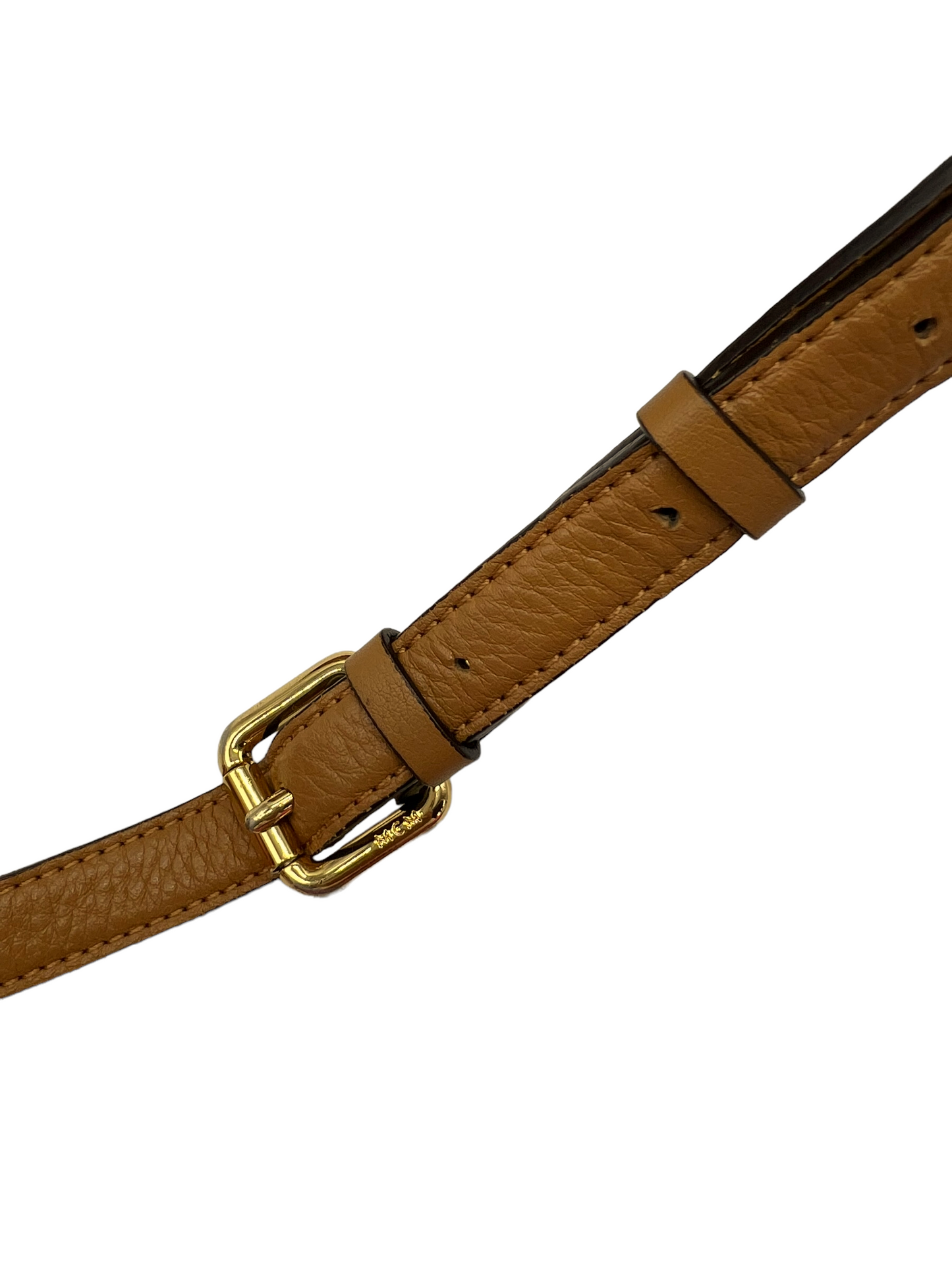 MCM Cognac Tan Visetos Heritage Pleated Buckle Shoulder Bag