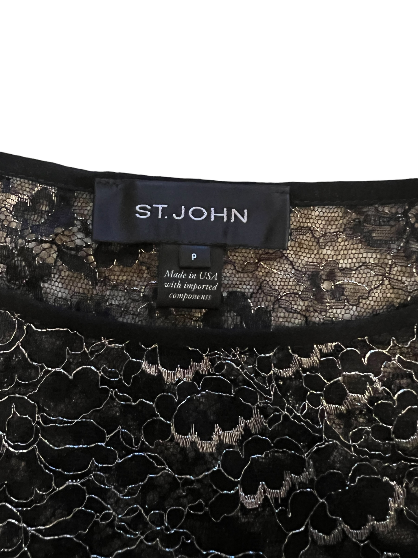 St. John Black Lace Metallic Sheer Size P Top