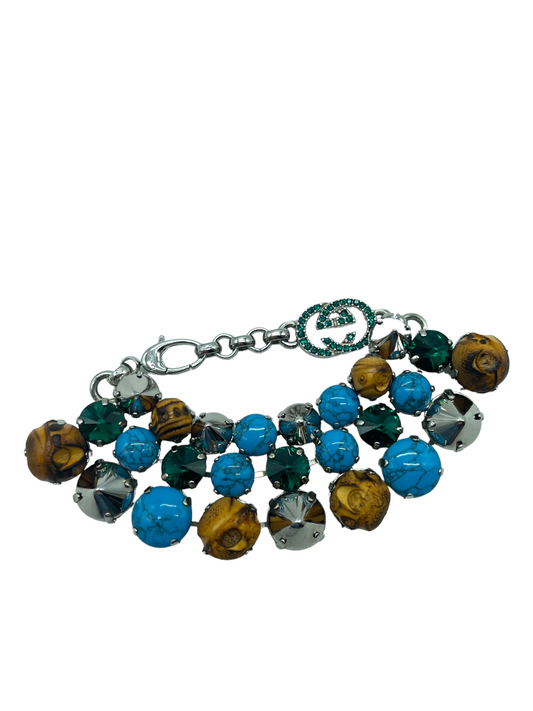 Gucci 2014 Silver Bamboo Embellished Size 17 Spike Bracelet