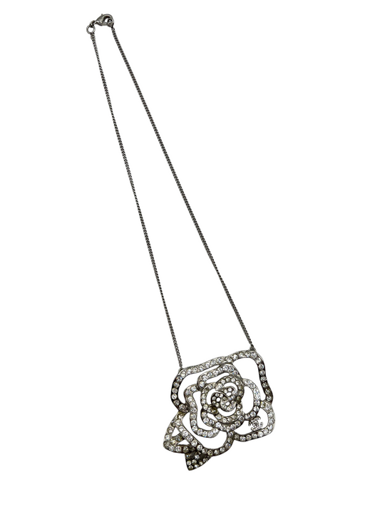 Chanel Silver 07p Crystal Camellia Necklace